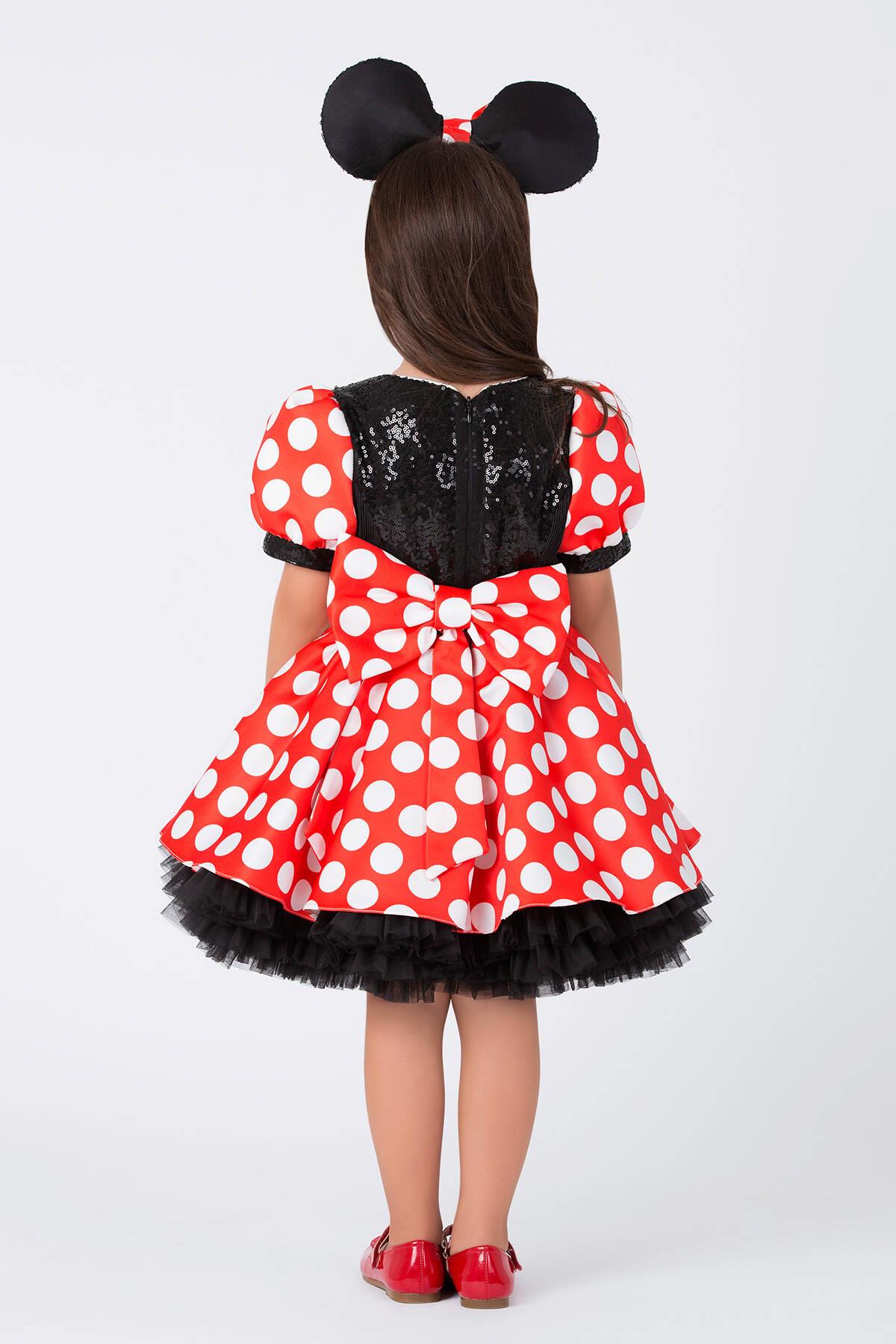Pamina Kız Çocuk Minnie Mause Elbise 3-7 Yaş Kırmızı
