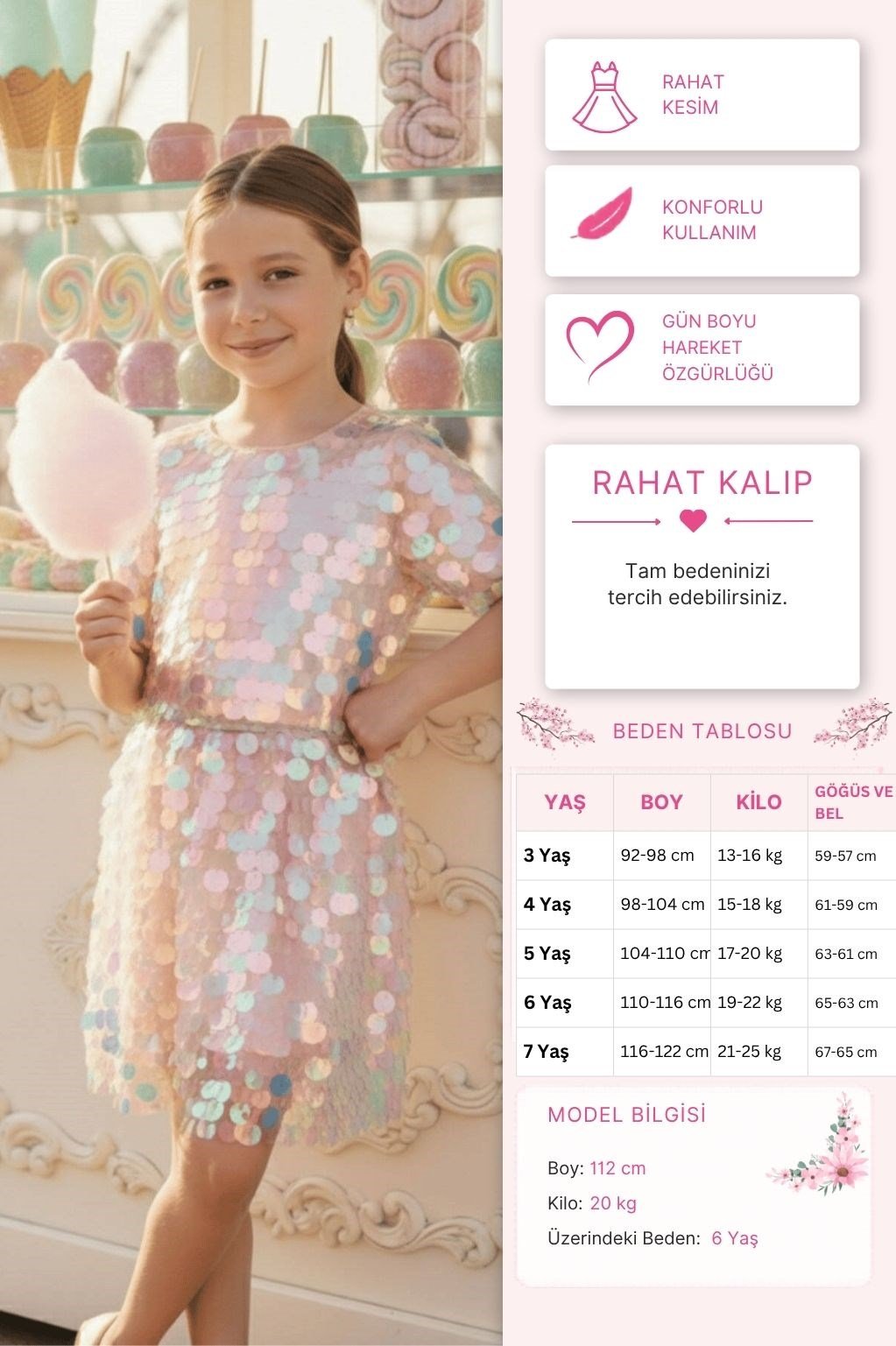 Pamina Kız Çocuk Parıltılı Pullu Etekli Takım 3-7 Yaş Pembe