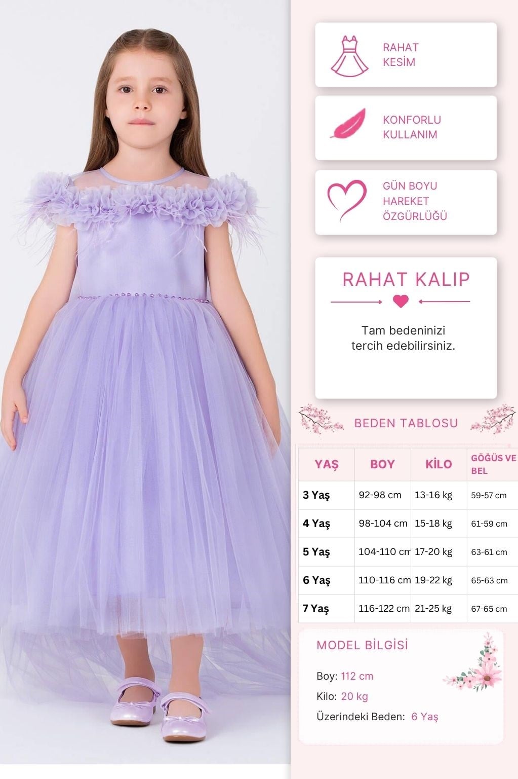 Pamina Kız Çocuk Prenses Elbise 3-7 Yaş Lila