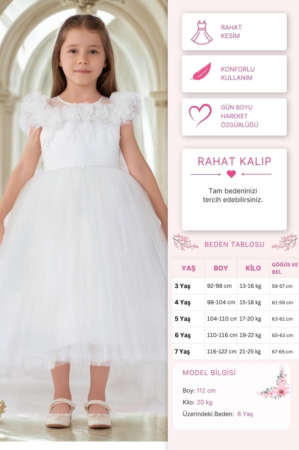 Pamina Kız Çocuk Prenses Elbise 3-7 Yaş Ekru