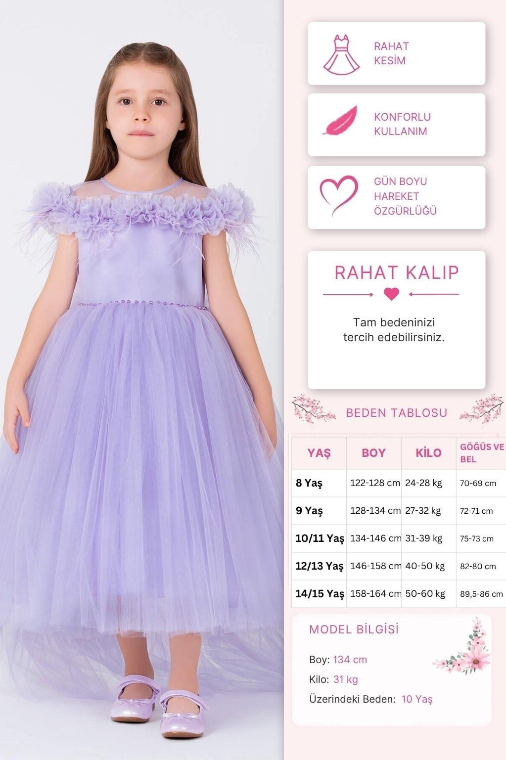 Pamina Kız Çocuk Prenses Elbise 8-12 Yaş Lila