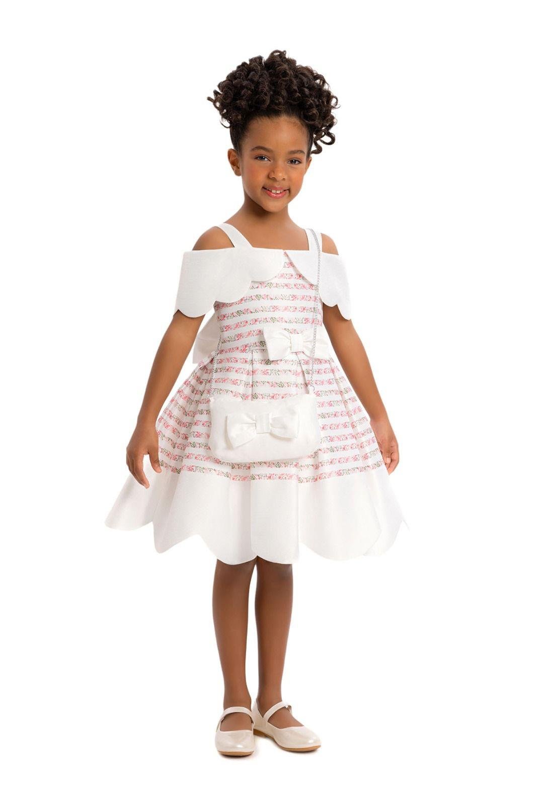 Pamina Kız Çocuk Prenses Yaka Elbise 3-7 Yaş PEMBE