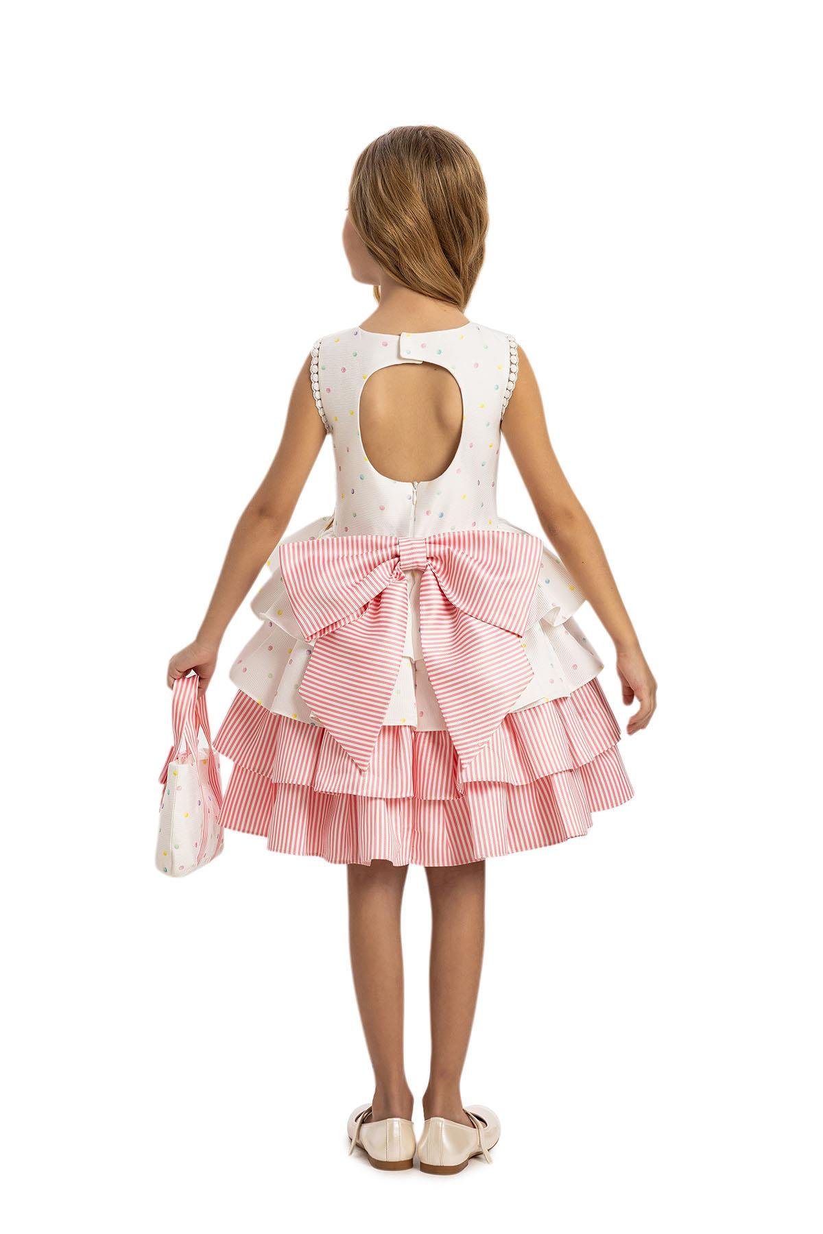 Pamina Kız Çocuk Puantiyeli Katmanlı Elbise 3-7 Yaş Pembe