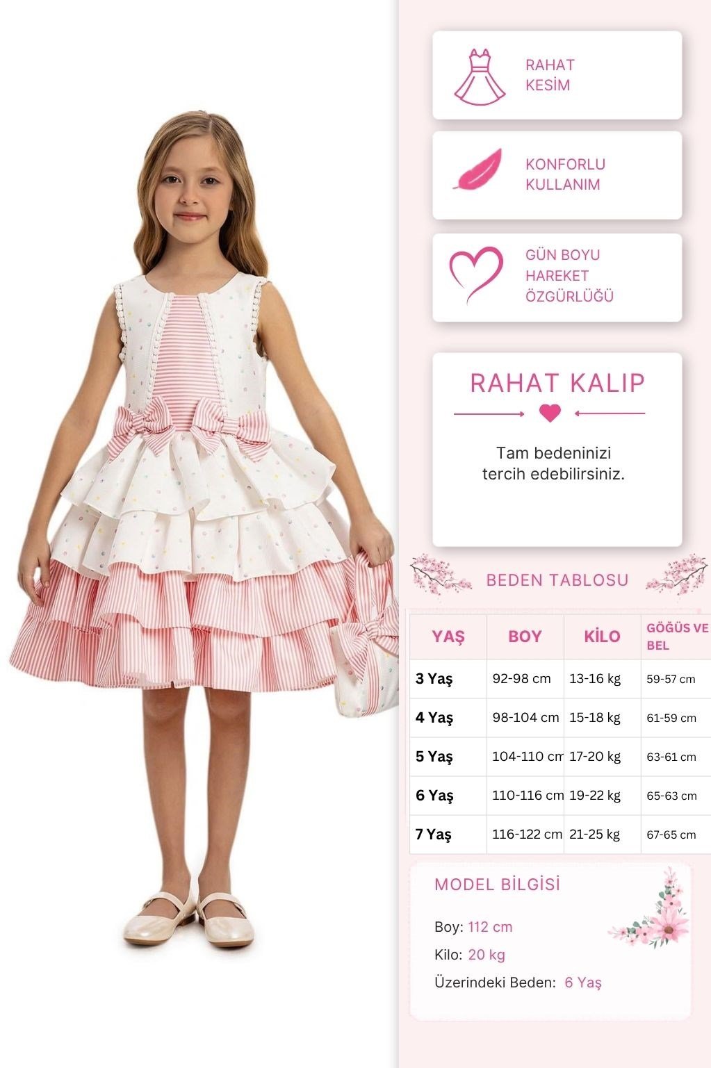 Pamina Kız Çocuk Puantiyeli Katmanlı Elbise 3-7 Yaş Pembe