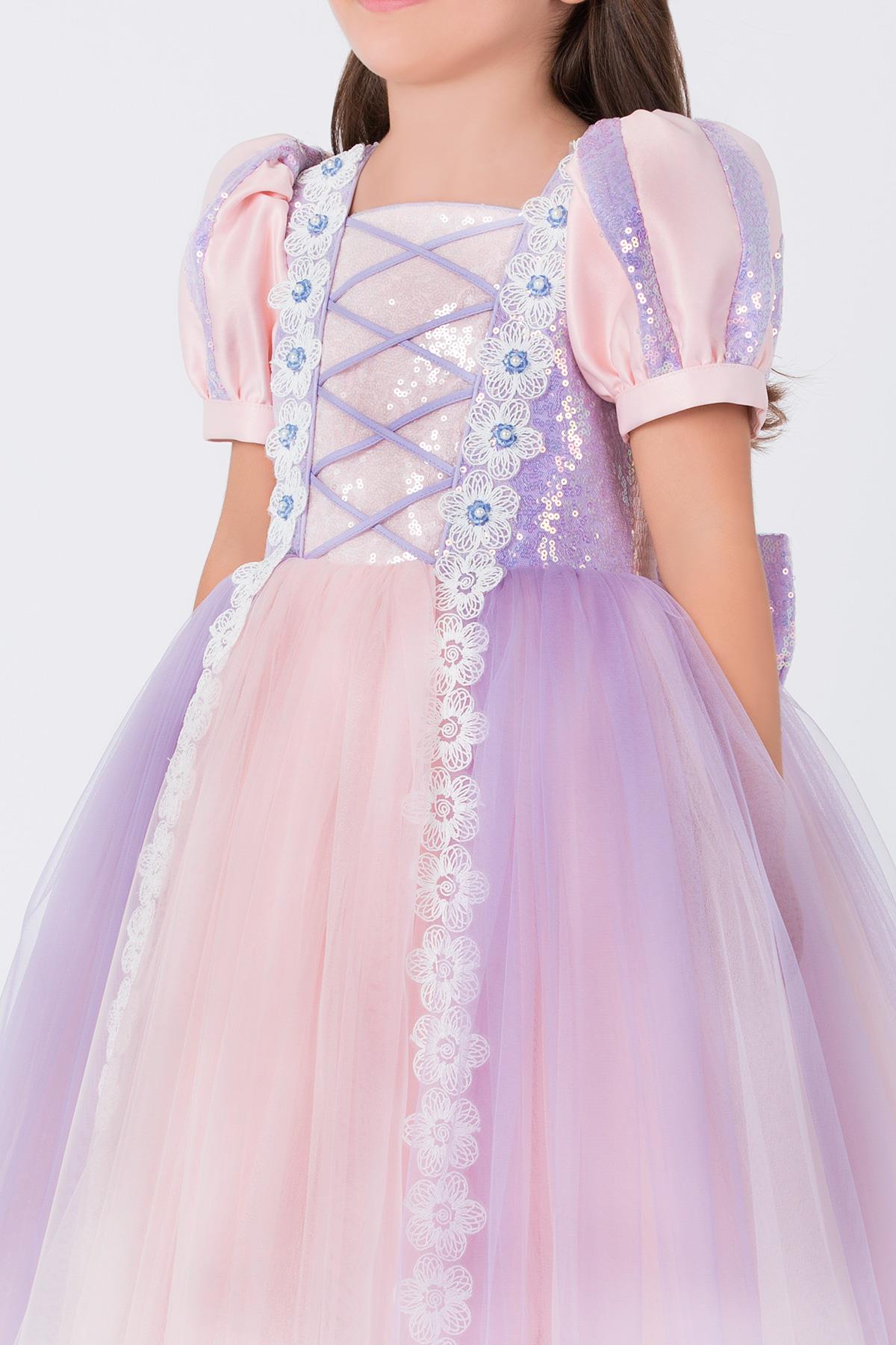 Pamina Kız Çocuk Rapunzel Elbise 3-7 Yaş Lila