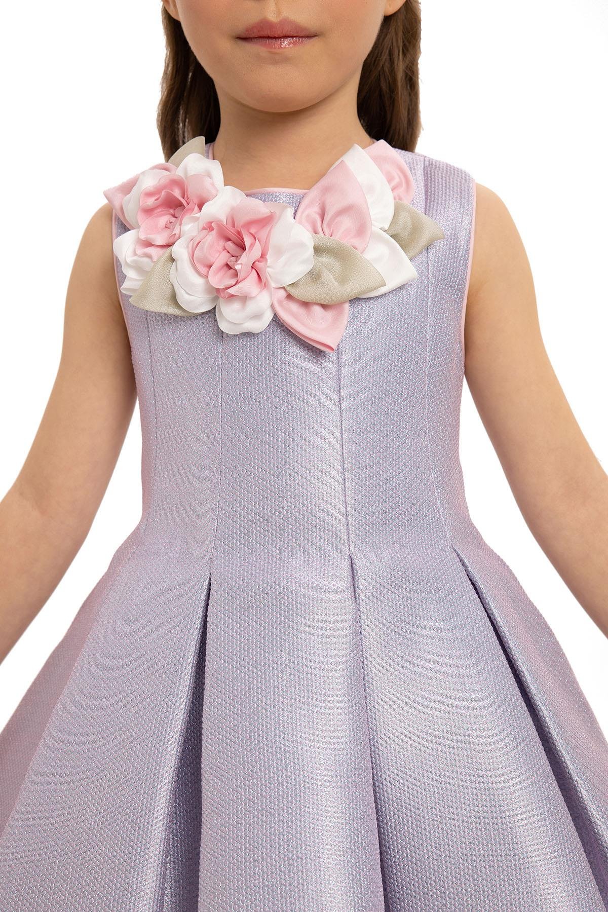 Pamina Kız Çocuk Saç Aksesuarlı Elbise 3-7 Yaş Lila