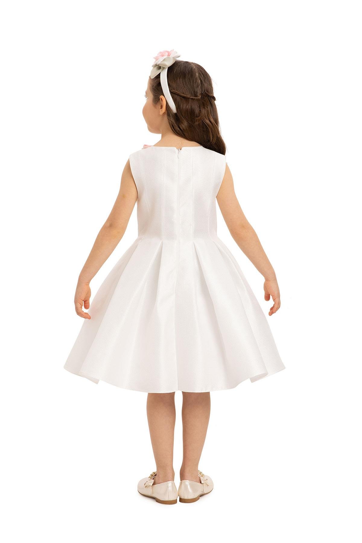 Pamina Kız Çocuk Saç Aksesuarlı Elbise 3-7 Yaş Ekru