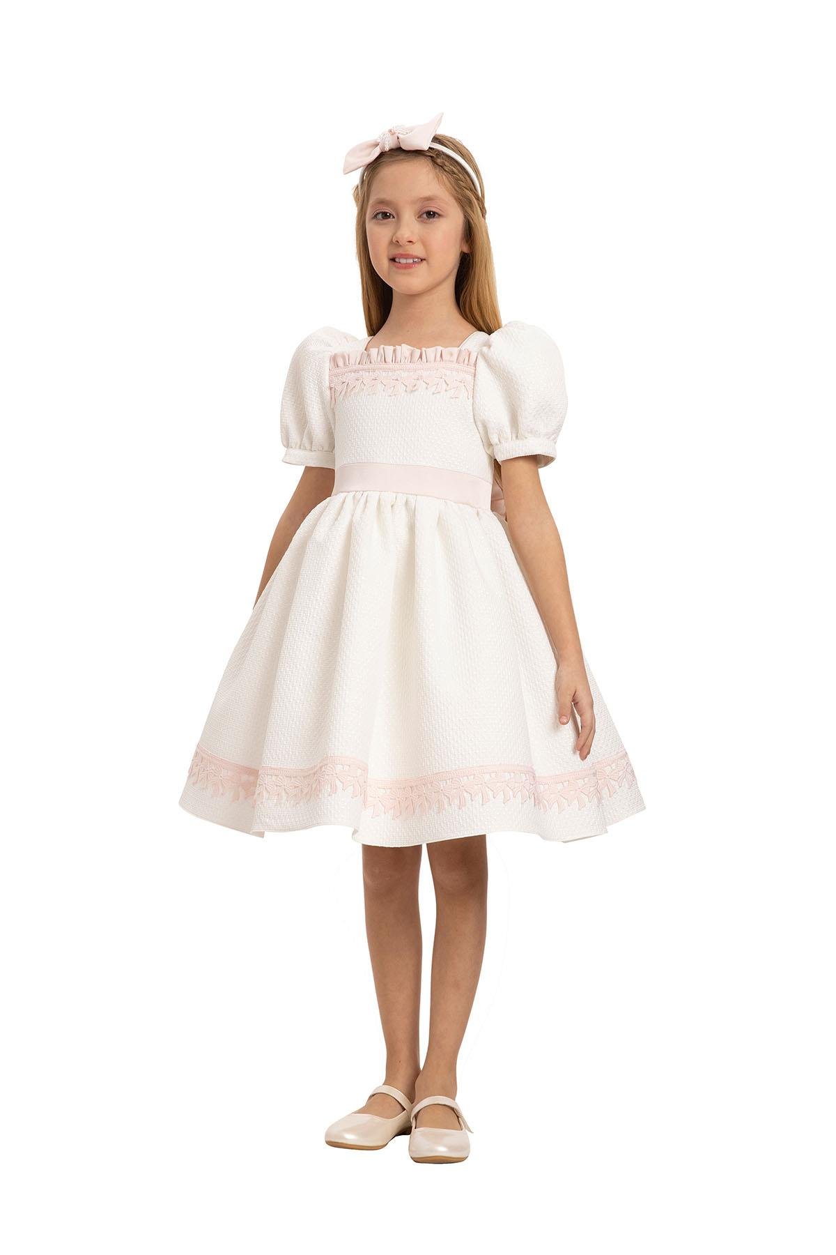 Pamina Kız Çocuk Saç Aksesuarlı Elbise 3-7 Yaş Ekru