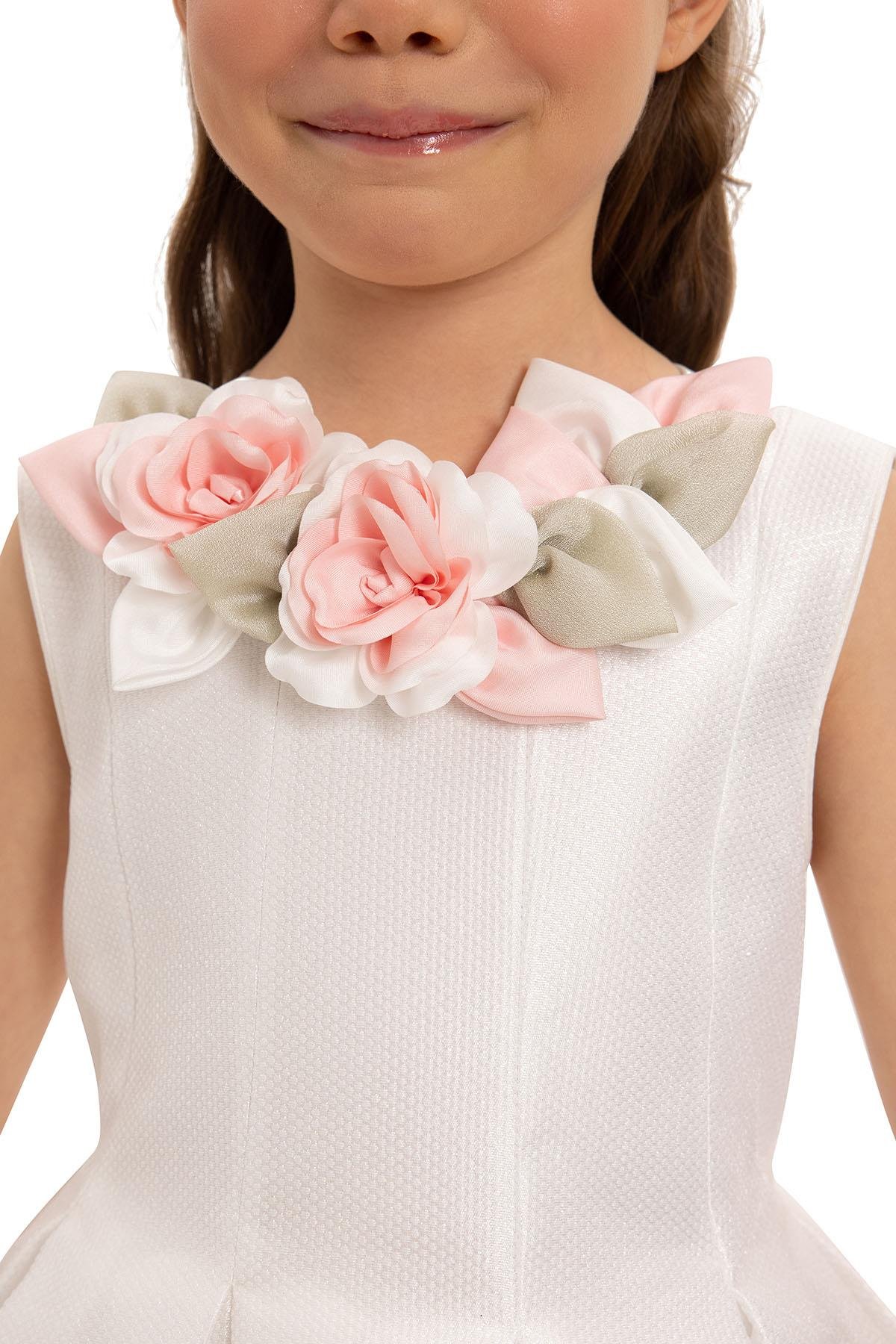 Pamina Kız Çocuk Saç Aksesuarlı Elbise 3-7 Yaş Ekru