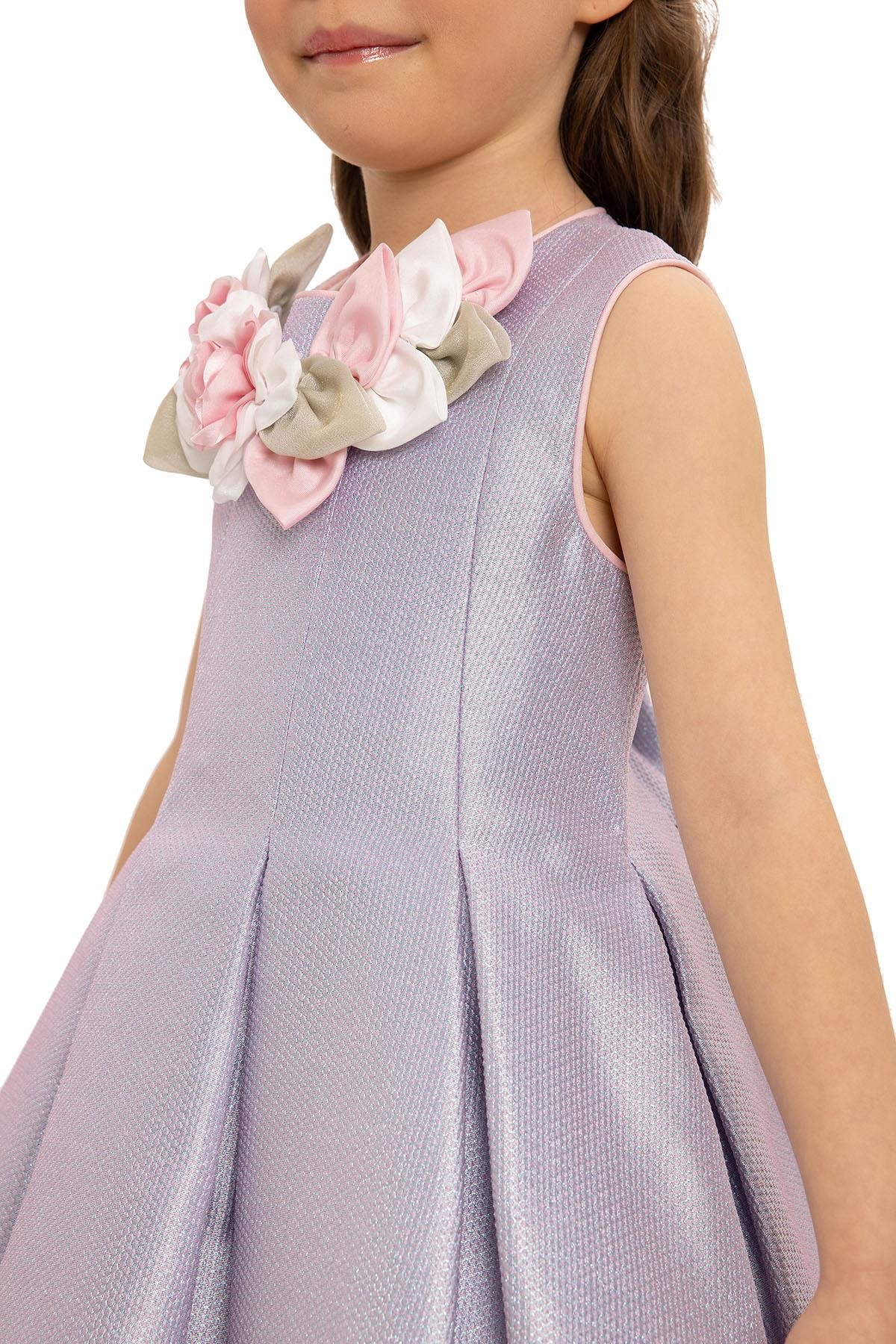 Pamina Kız Çocuk Saç Aksesuarlı Elbise 3-7 Yaş Lila