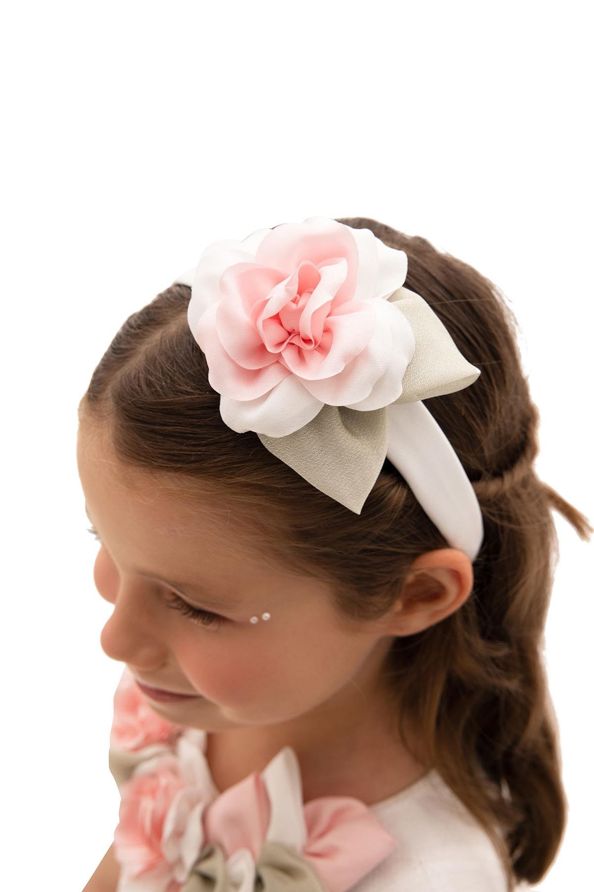 Pamina Kız Çocuk Saç Aksesuarlı Elbise 3-7 Yaş Ekru