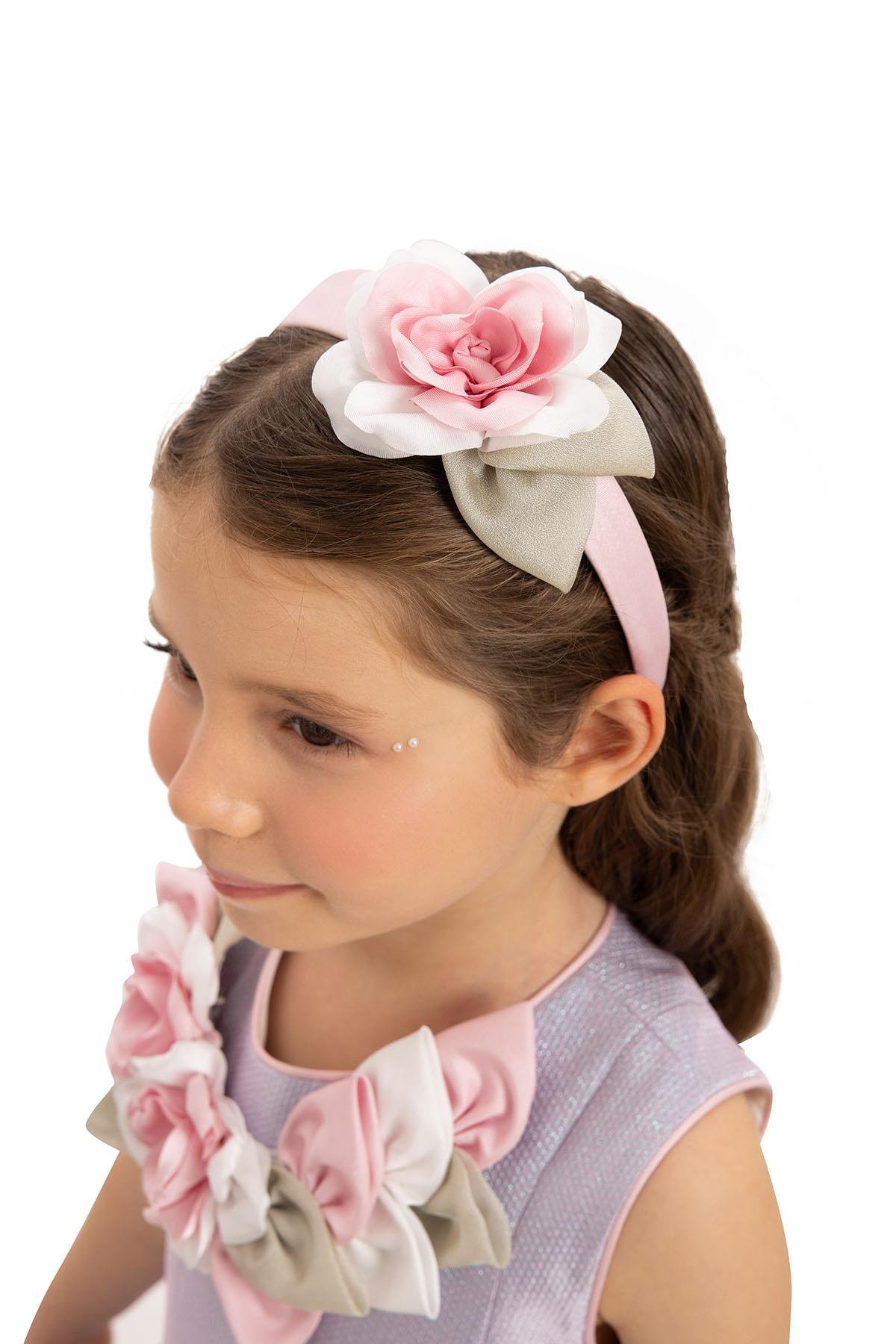 Pamina Kız Çocuk Saç Aksesuarlı Elbise 3-7 Yaş Lila