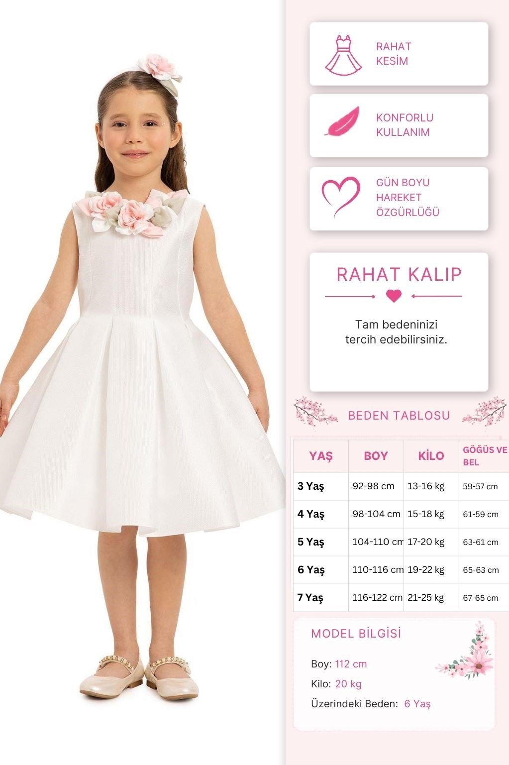 Pamina Kız Çocuk Saç Aksesuarlı Elbise 3-7 Yaş Ekru