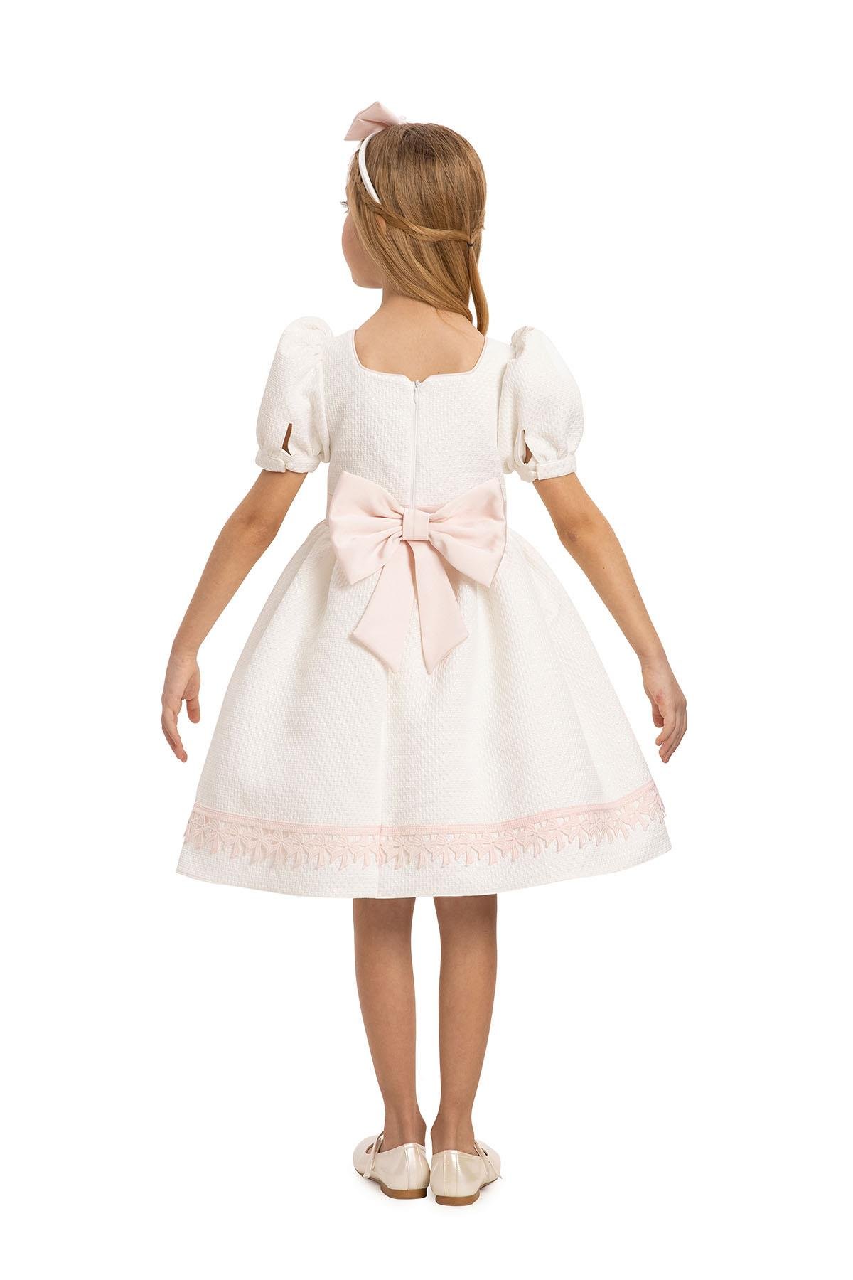 Pamina Kız Çocuk Saç Aksesuarlı Elbise 3-7 Yaş Ekru