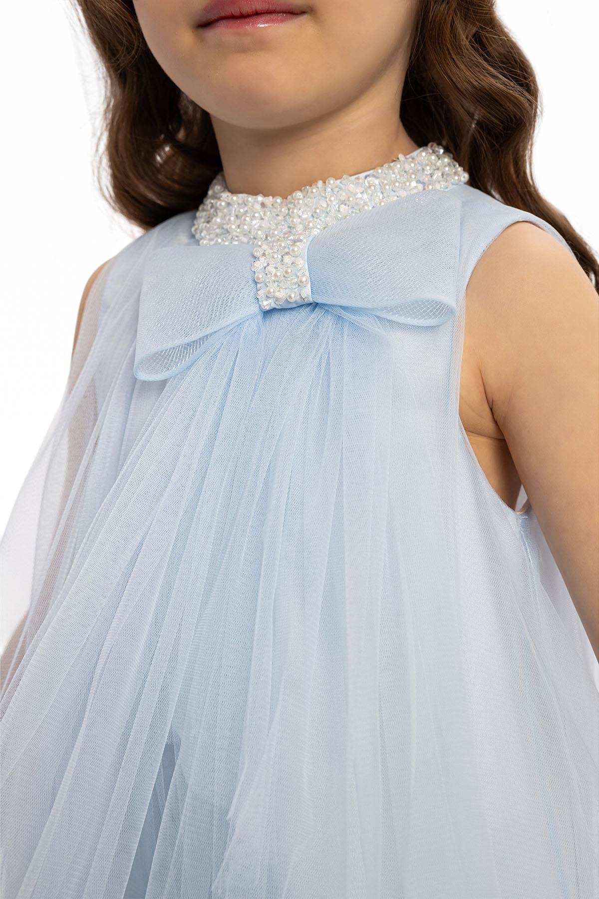 Pamina Kız Çocuk Saç Bantlı Tül Elbise 3-7 Yaş Mavi