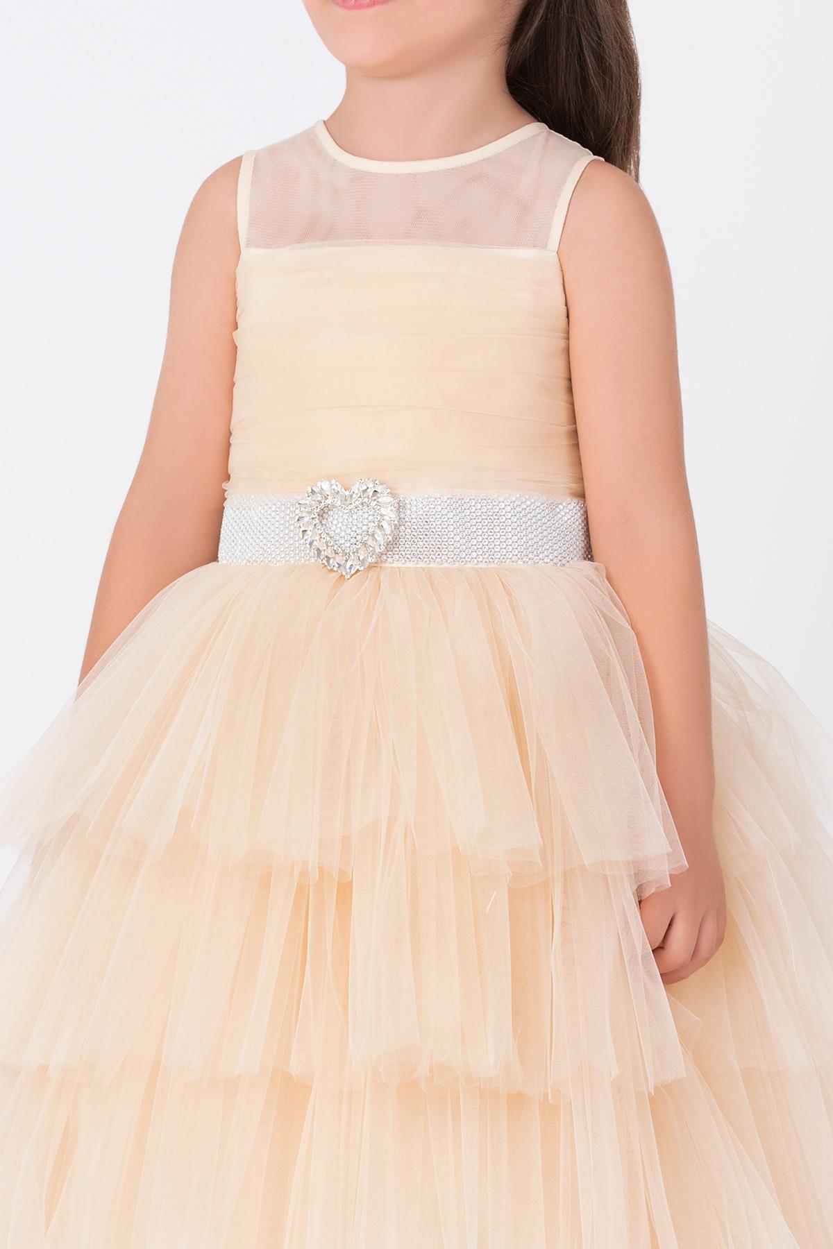 Pamina Kız Çocuk Saç Tül Elbise 3-7 Yaş Bej