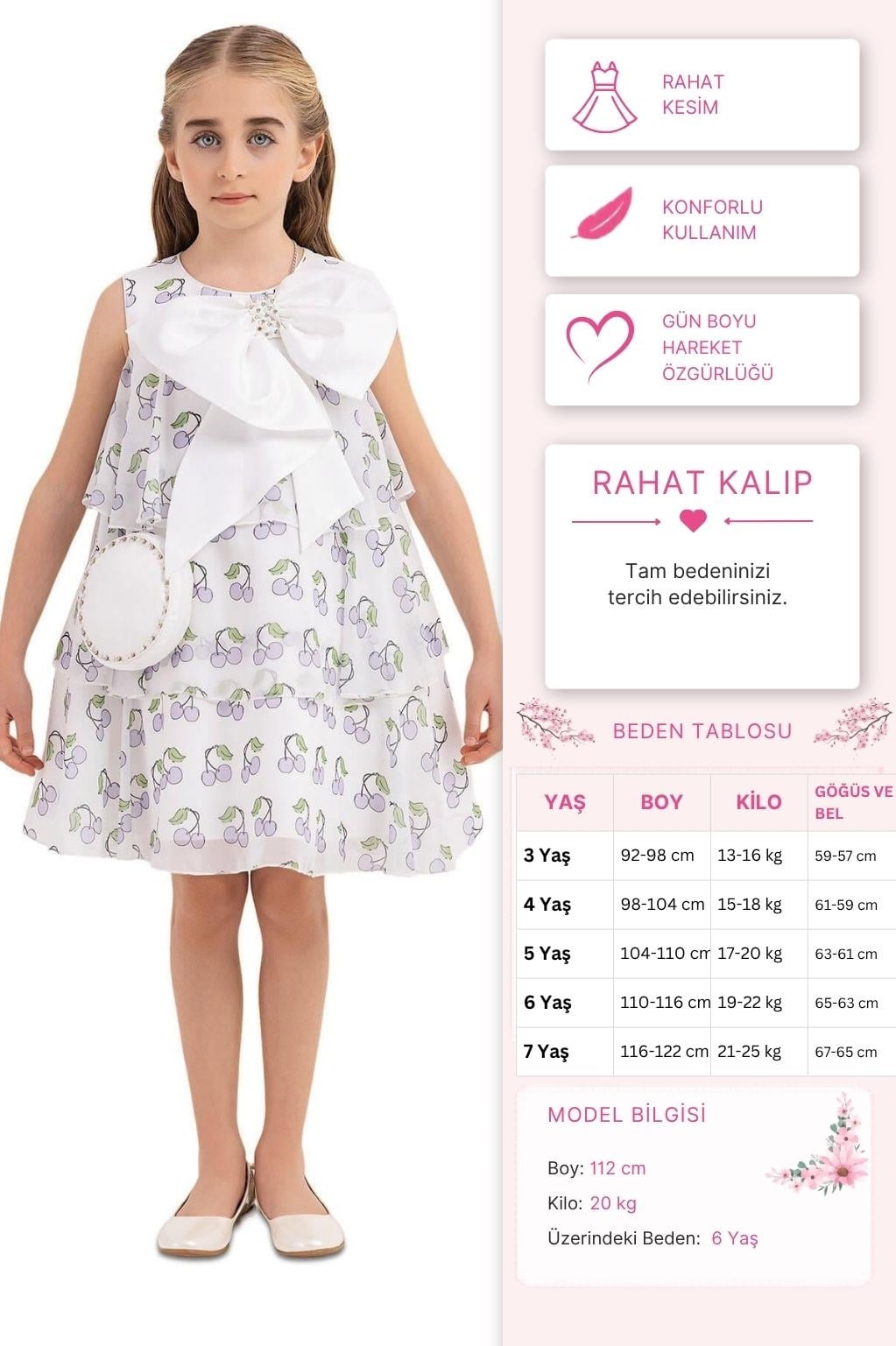 Pamina Kız Çocuk Şifon Elbise 4-8 Yaş Lila