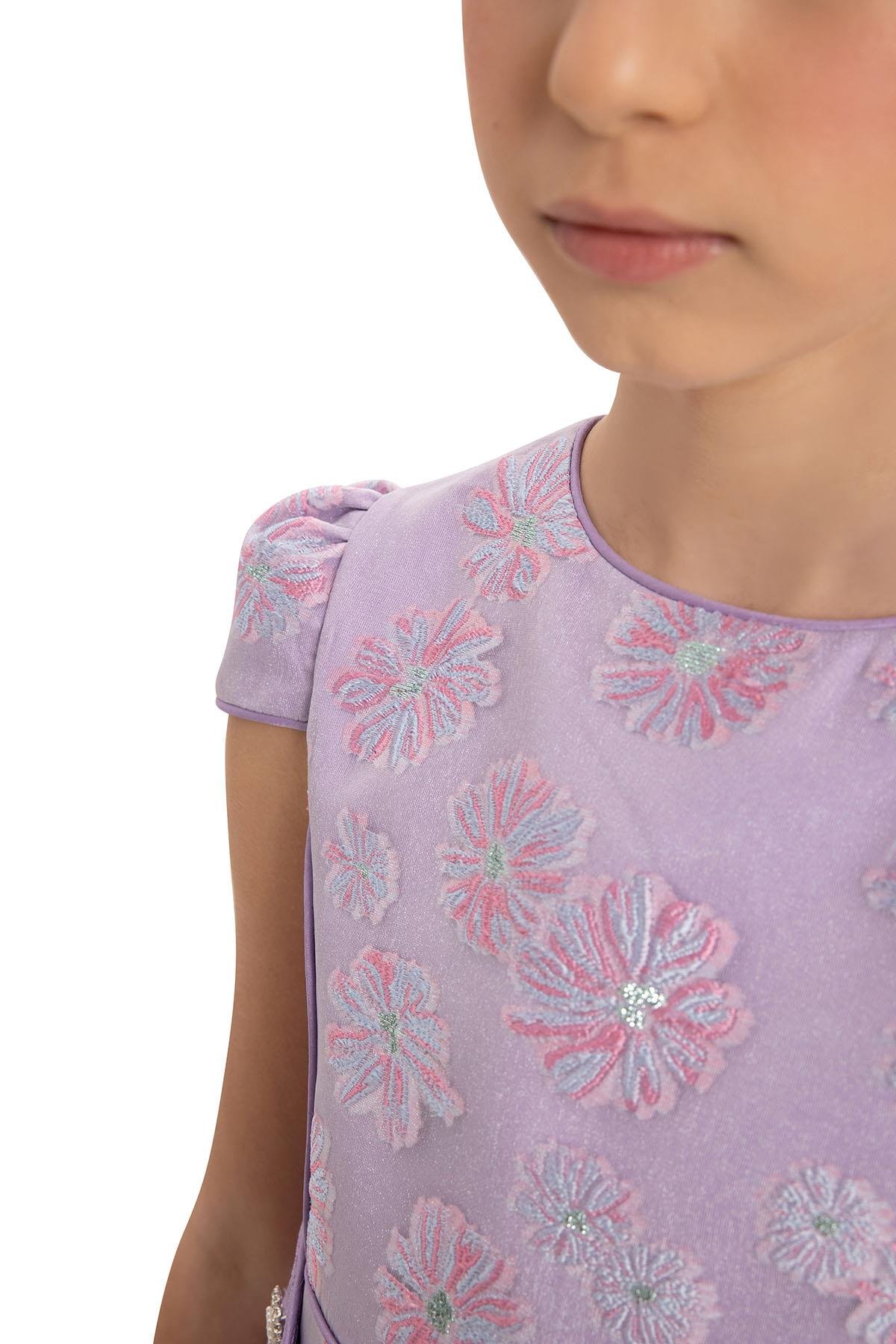 Pamina Kız Çocuk Şık Çantalı Elbise 8-14 Yaş Lila