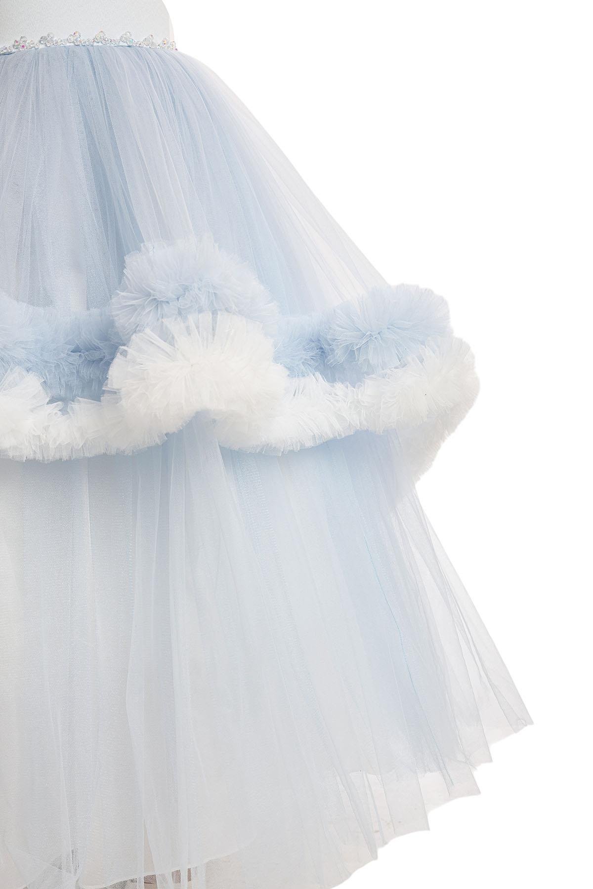 Pamina Kız Çocuk Tül Abiye Elbise 3-7 Yaş Mavi