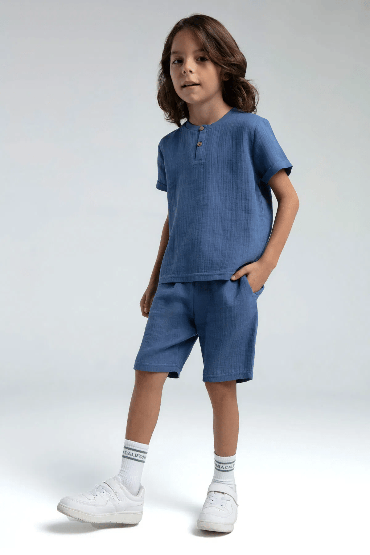 Rolypoly Erkek Çocuk Müslin Şortlu Takım 2-8 Yaş İndigo