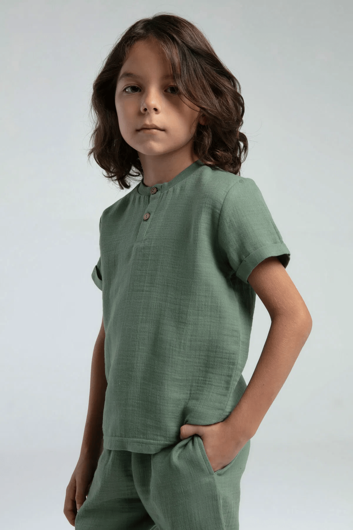 Rolypoly Erkek Çocuk Müslin Şortlu Takım 2-8 Yaş Yeşil