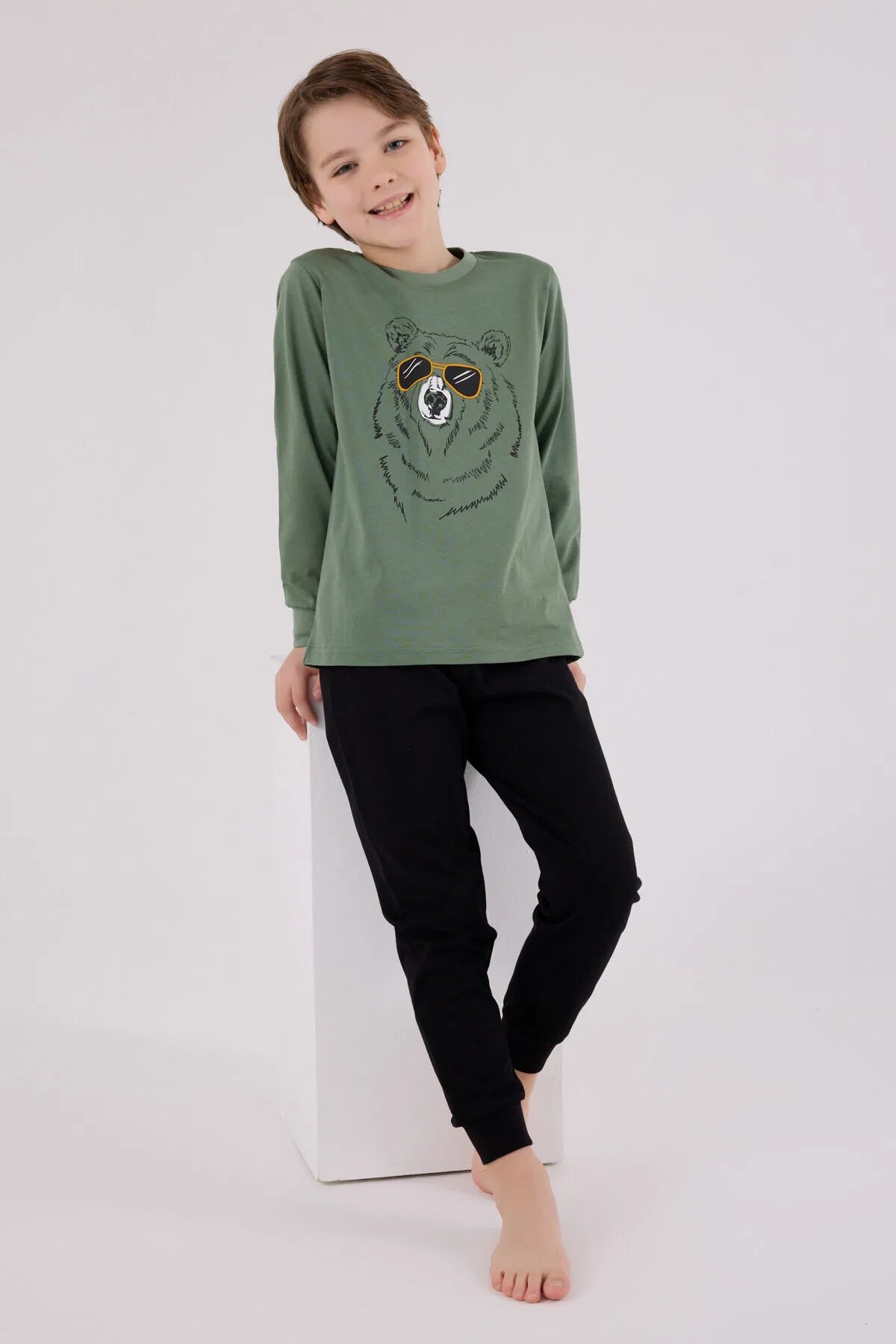 Rolypoly Erkek Çocuk Pijama Takım 9-15 Yaş Yeşil