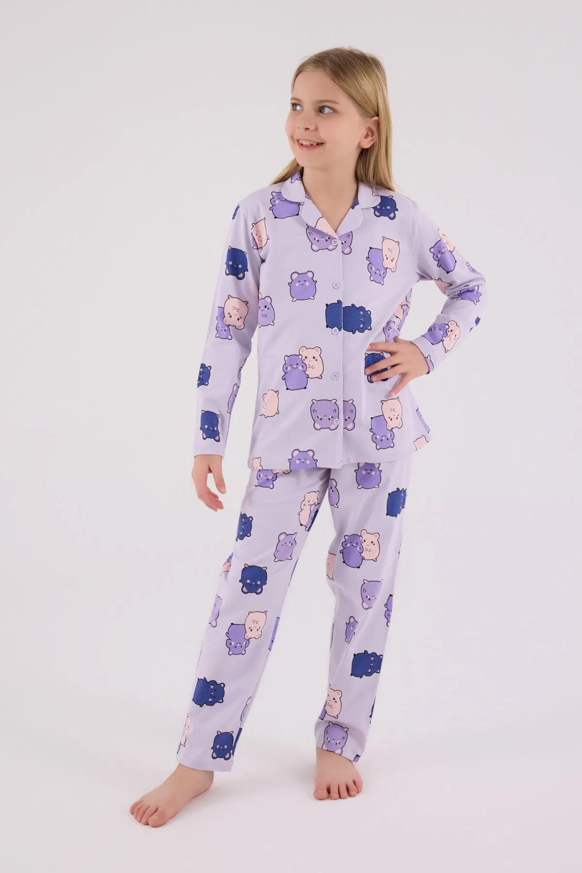 Rolypoly Kız Çocuk Gömlek Pijama Takım 2-15 Yaş Lila