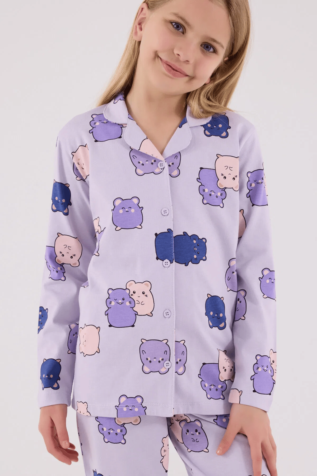 Rolypoly Kız Çocuk Gömlek Pijama Takım 2-15 Yaş Lila