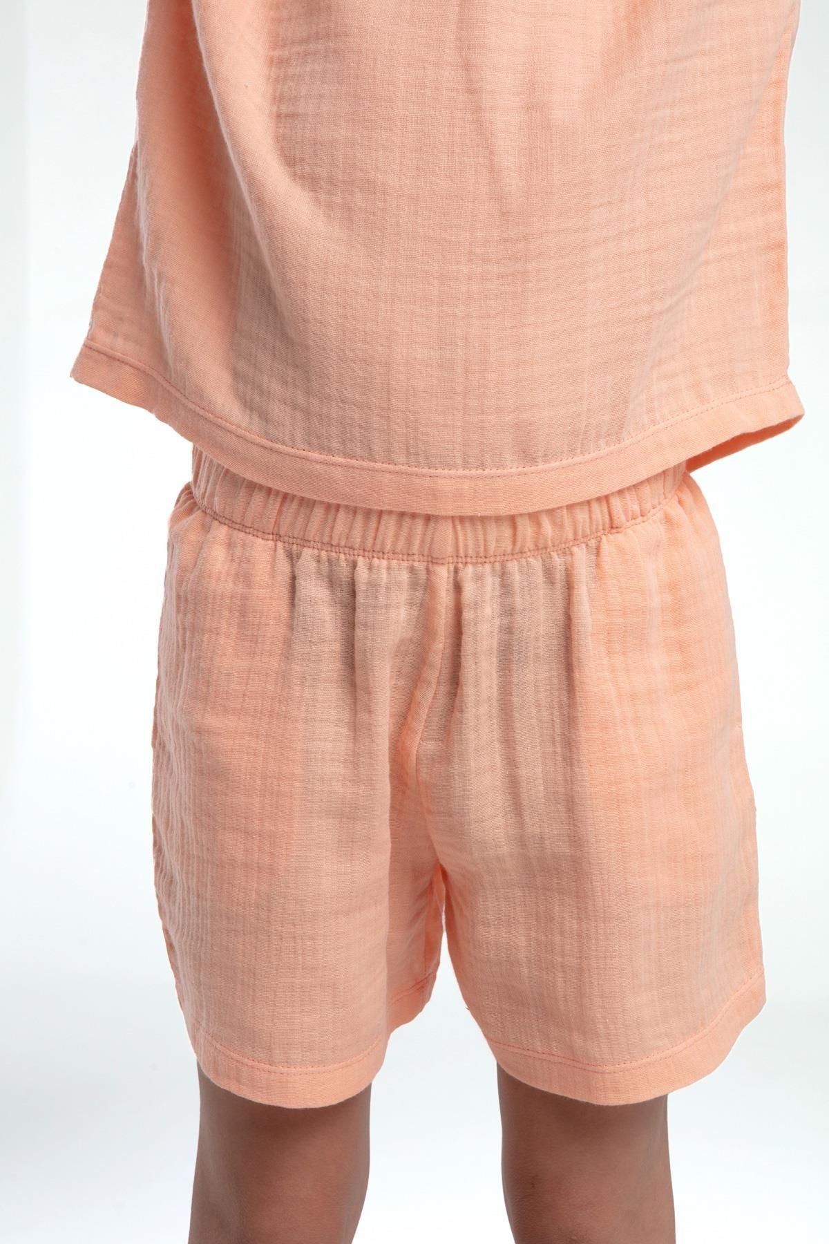 Rolypoly Kız Çocuk Müslin Şortlu Takım 2-8 Yaş Somon