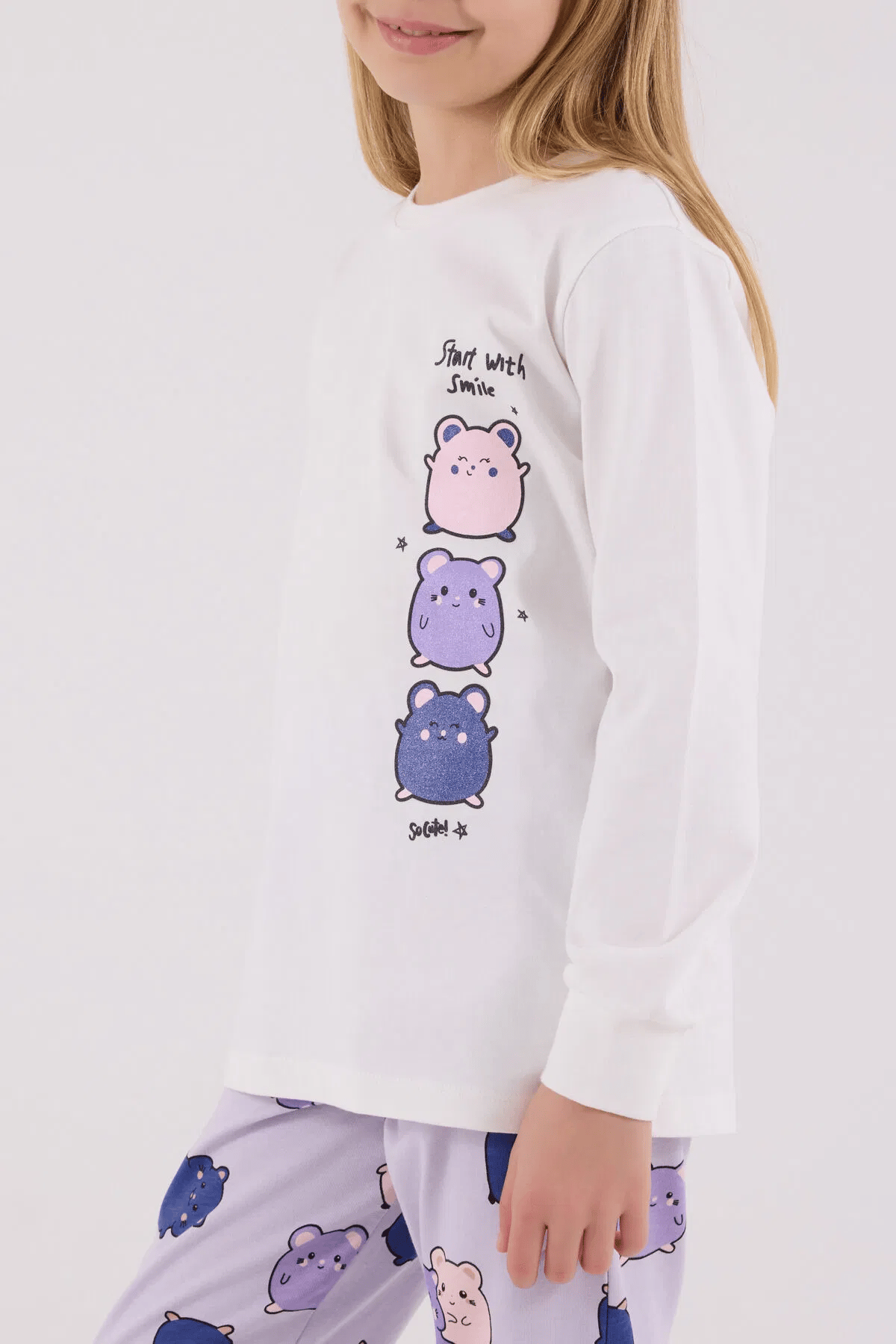 Rolypoly Kız Çocuk Pijama Takım 2-8 Yaş Beyaz