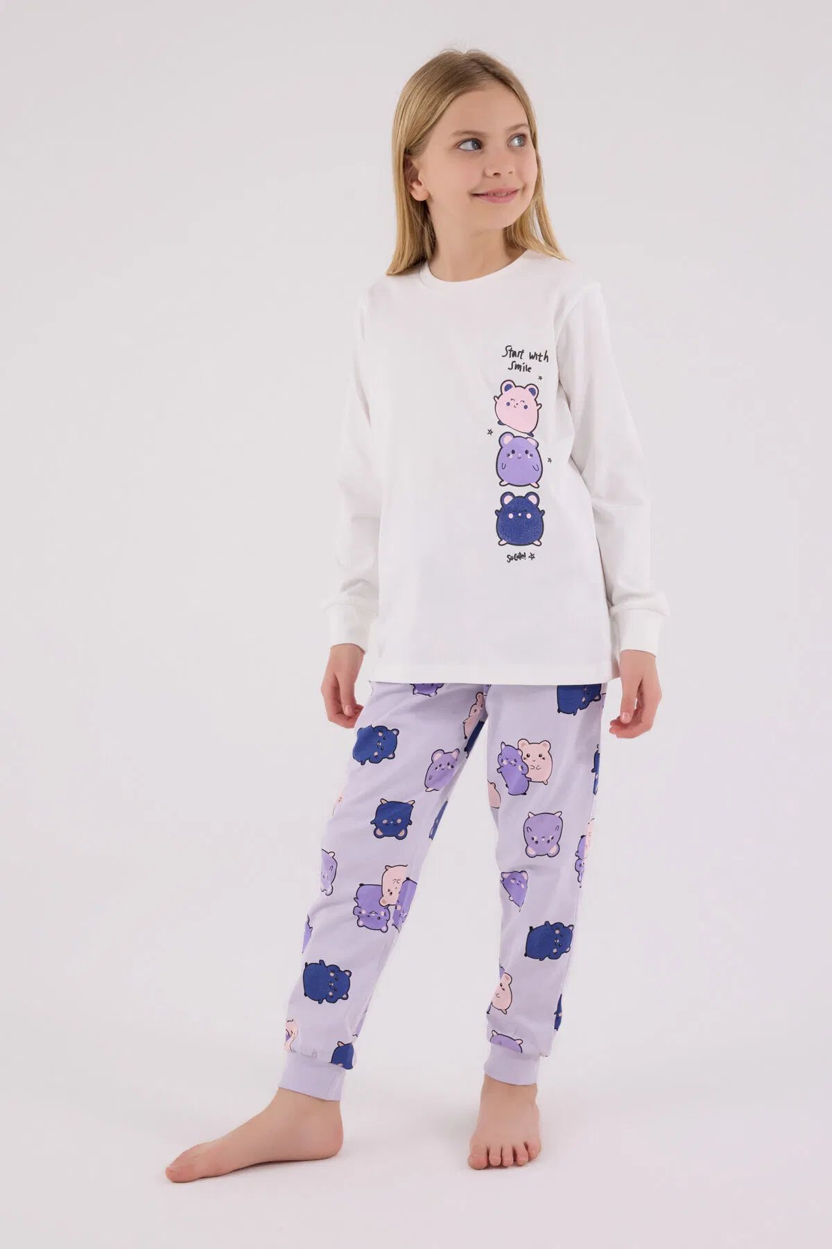 Rolypoly Kız Çocuk Pijama Takım 2-8 Yaş Beyaz