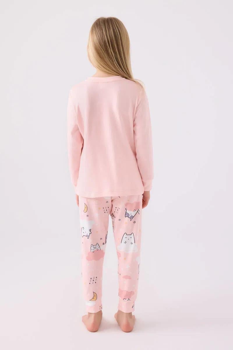 RP3461-2 KEDİLİ PİJAMA TAKIMI 2/8 KIZ ROLLY PEMBE