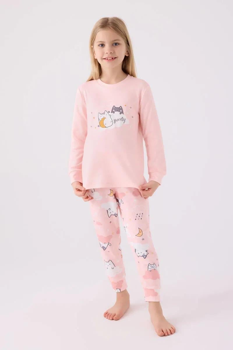 RP3461-2 KEDİLİ PİJAMA TAKIMI 2/8 KIZ ROLLY PEMBE