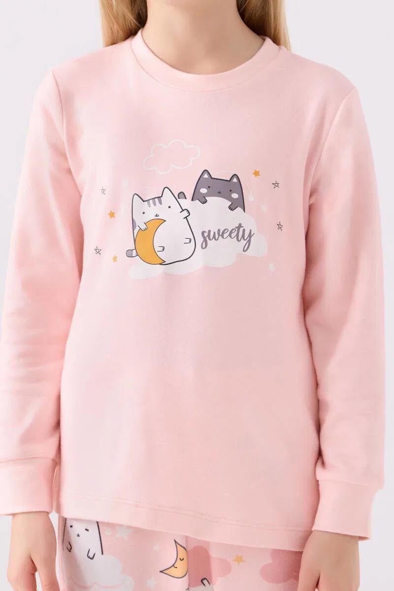 RP3461-2 KEDİLİ PİJAMA TAKIMI 2/8 KIZ ROLLY PEMBE