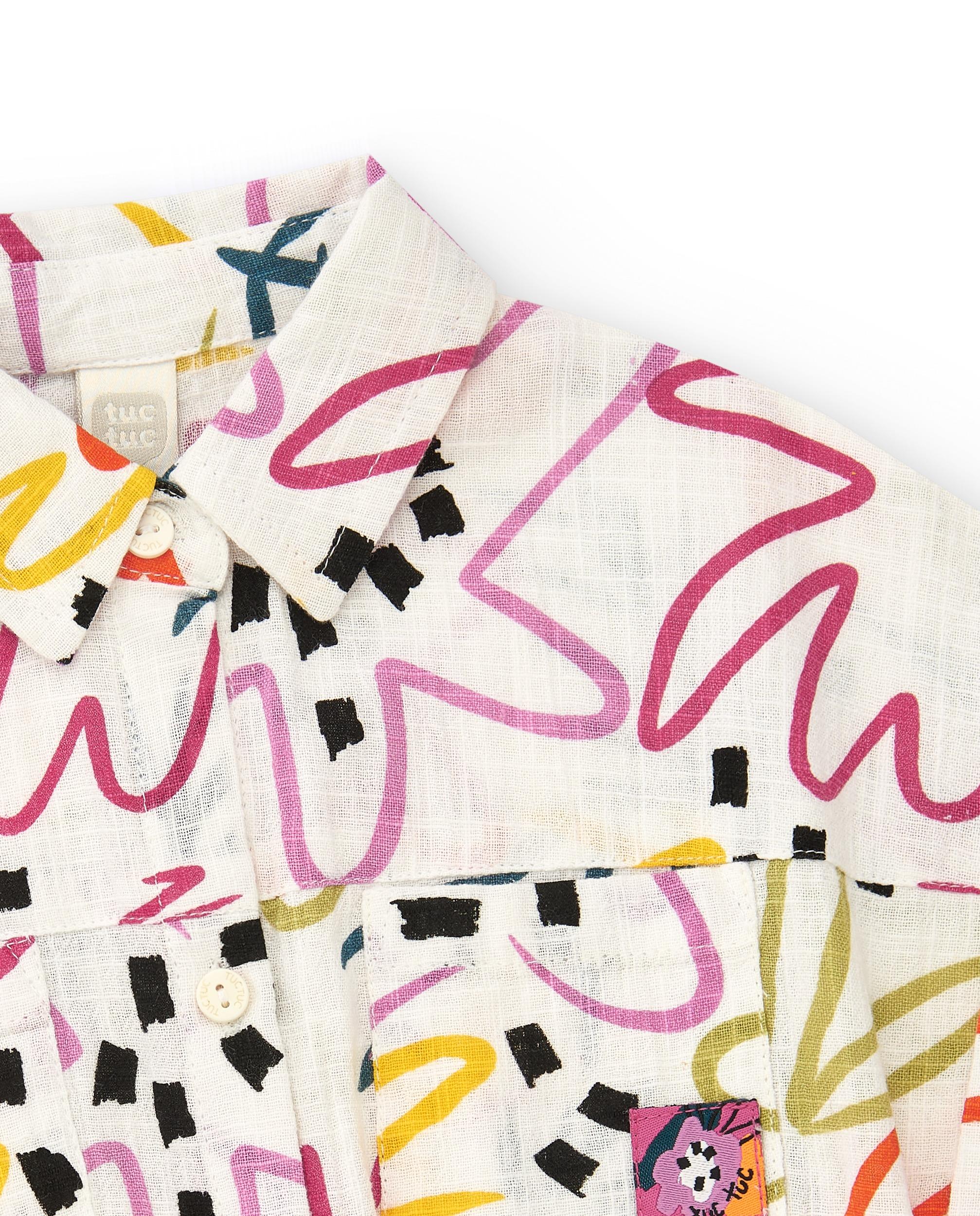 Tuc Tuc Kız Çocuk Desenli Gömlek 5-8 Yaş Beyaz