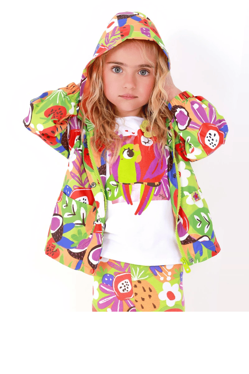 Tuc Tuc Kız Çocuk Meyve Desenli Yağmurluk 4-7 Yaş Yeşil
