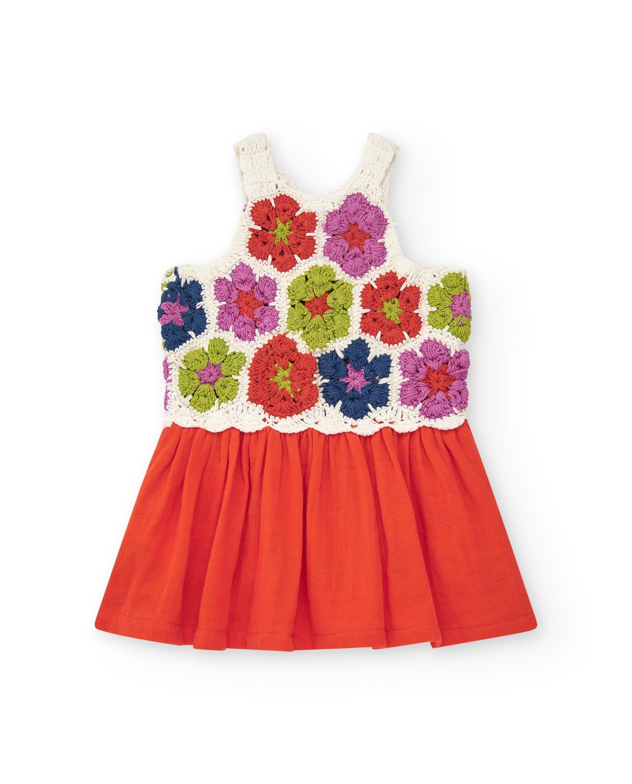 Tuc Tuc Kız Çocuk Tığ İşi Çicekli Elbise 6-8 Yaş Turuncu
