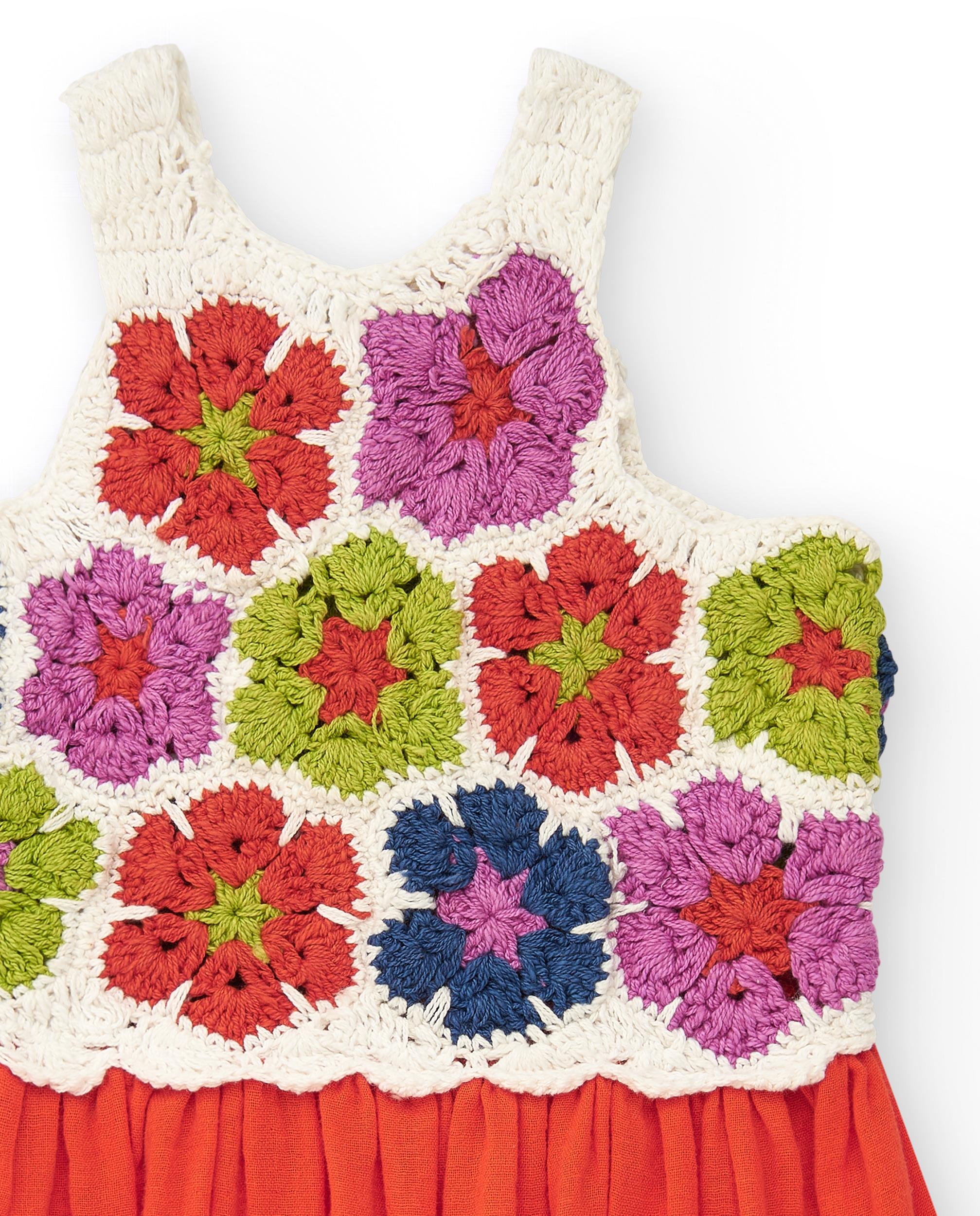 Tuc Tuc Kız Çocuk Tığ İşi Çicekli Elbise 6-8 Yaş Turuncu