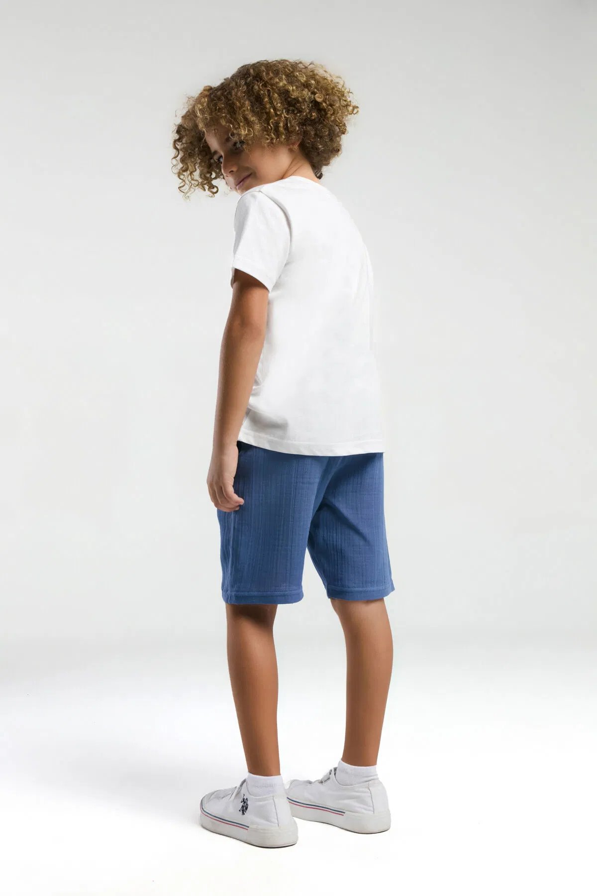 U.S Polo Erkek Çocuk Şortlu Takım 4-15 Yaş Beyaz