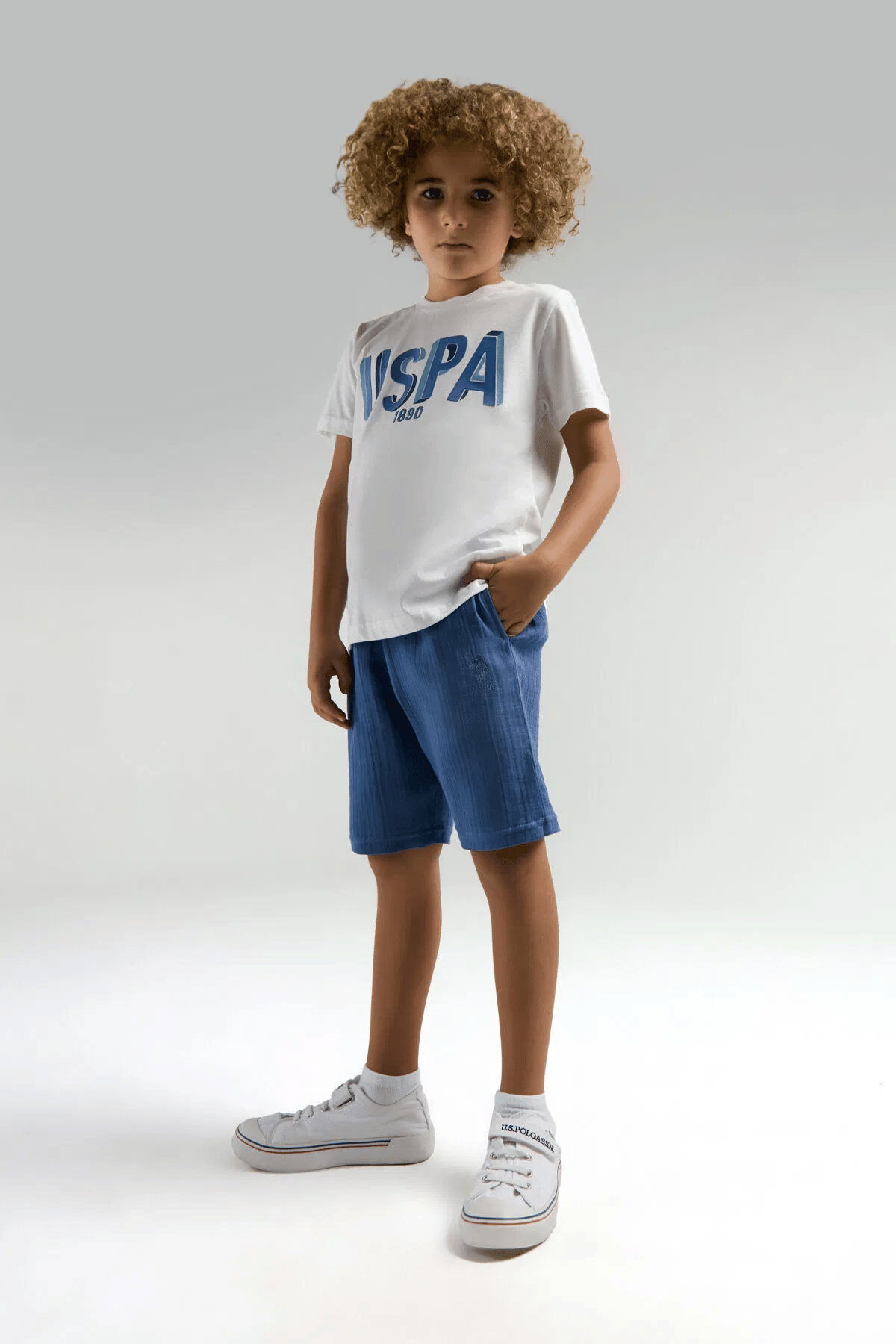 U.S Polo Erkek Çocuk Şortlu Takım 4-15 Yaş Beyaz