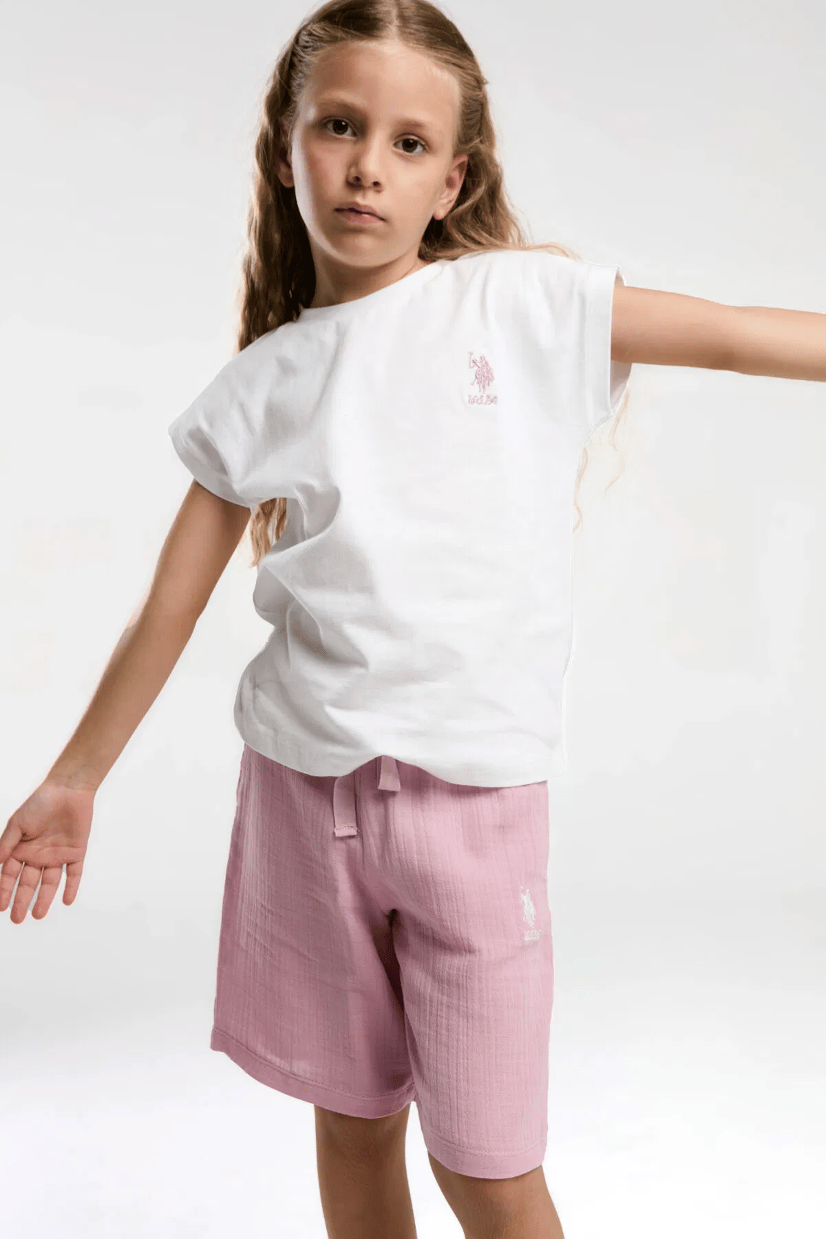 U.S Polo Kız Çocuk Şortlu Takım 4-15 Yaş Beyaz