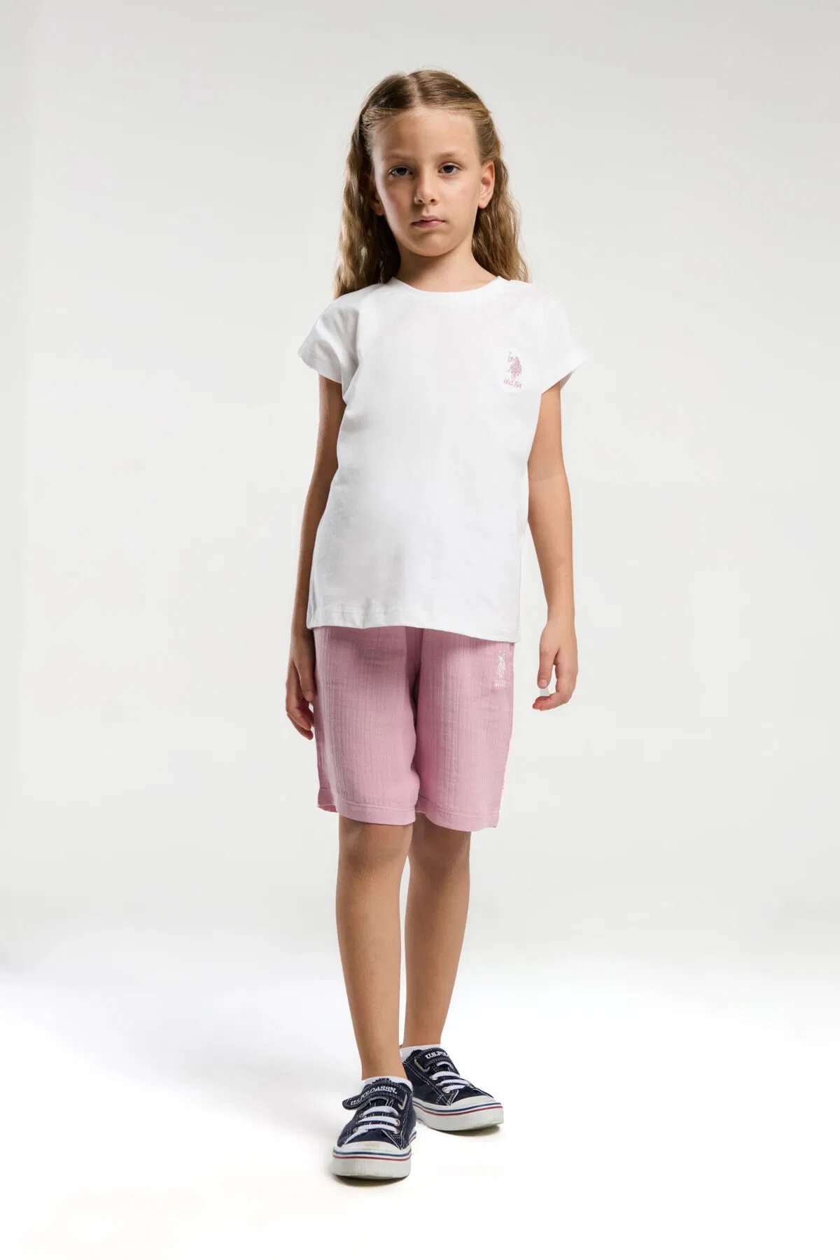 U.S Polo Kız Çocuk Şortlu Takım 4-15 Yaş Beyaz