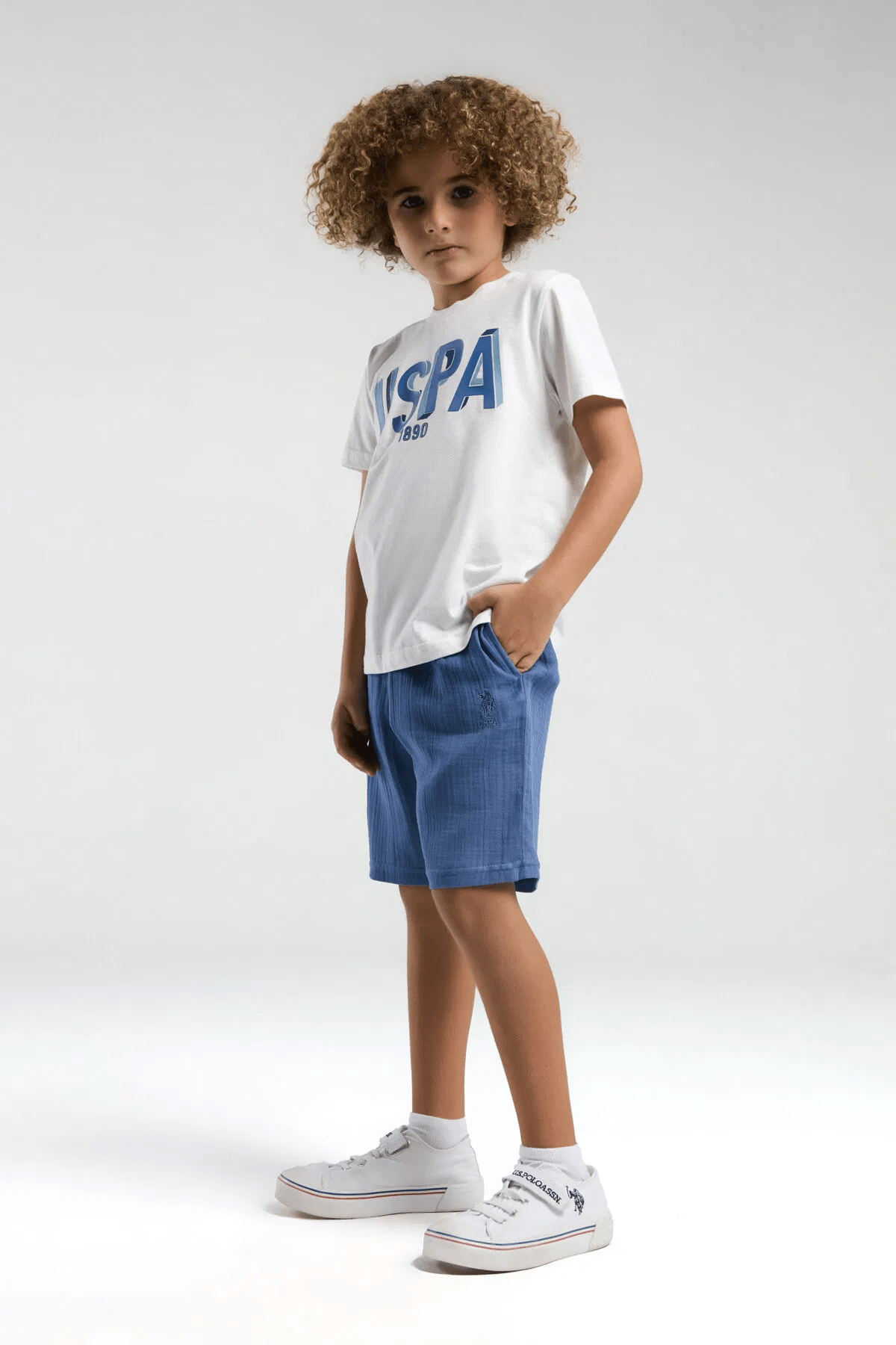 U.S Polo Erkek Çocuk Şortlu Takım 4-15 Yaş Beyaz