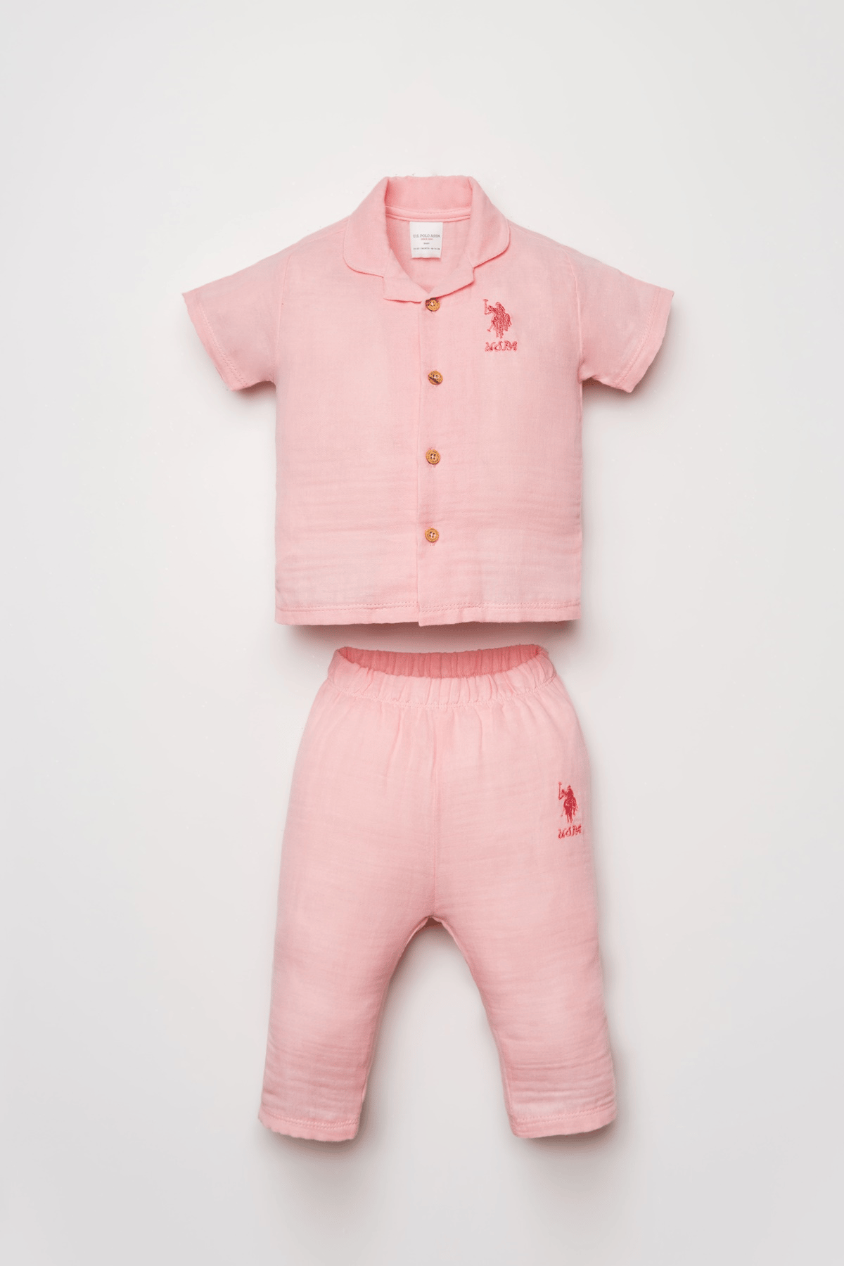 U.S. Polo Assn Kız Bebek Müslin Pantolonlu Takım 6-36 Ay Pudra