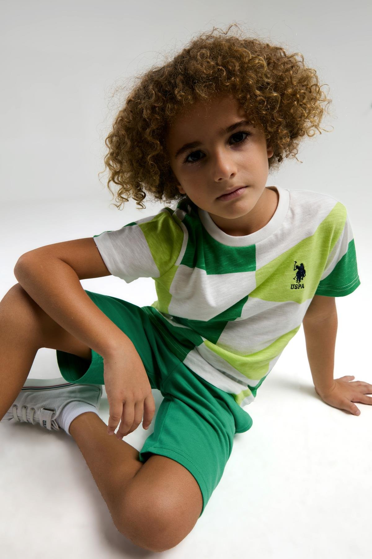 U.S. Polo Erkek Çocuk Parça Baskılı Şortlu Takım 4-15 Yaş Yeşil