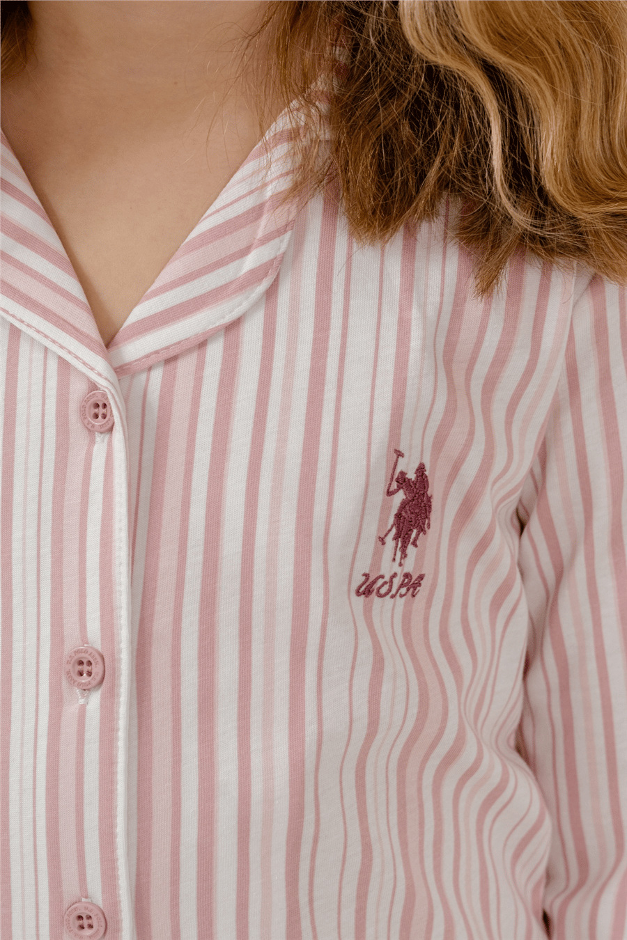 U.S. Polo Assn Kız Çocuk NakışlI Gömlek PijamaTakım 4-14 Yaş Pembe
