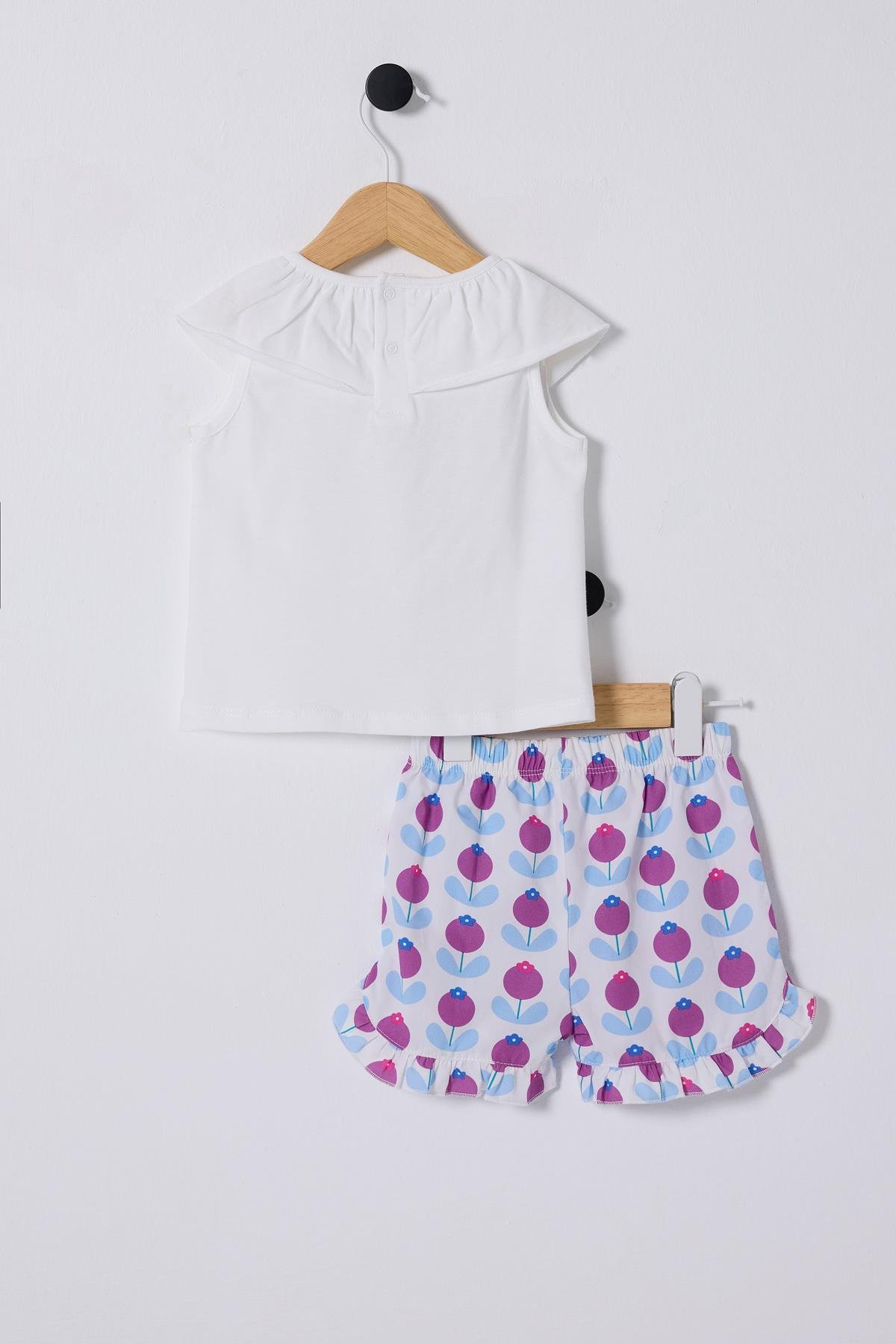 U.S.Polo Kız Bebek Çicek Baskılı Şortlu Takım 6-36 Ay Beyaz