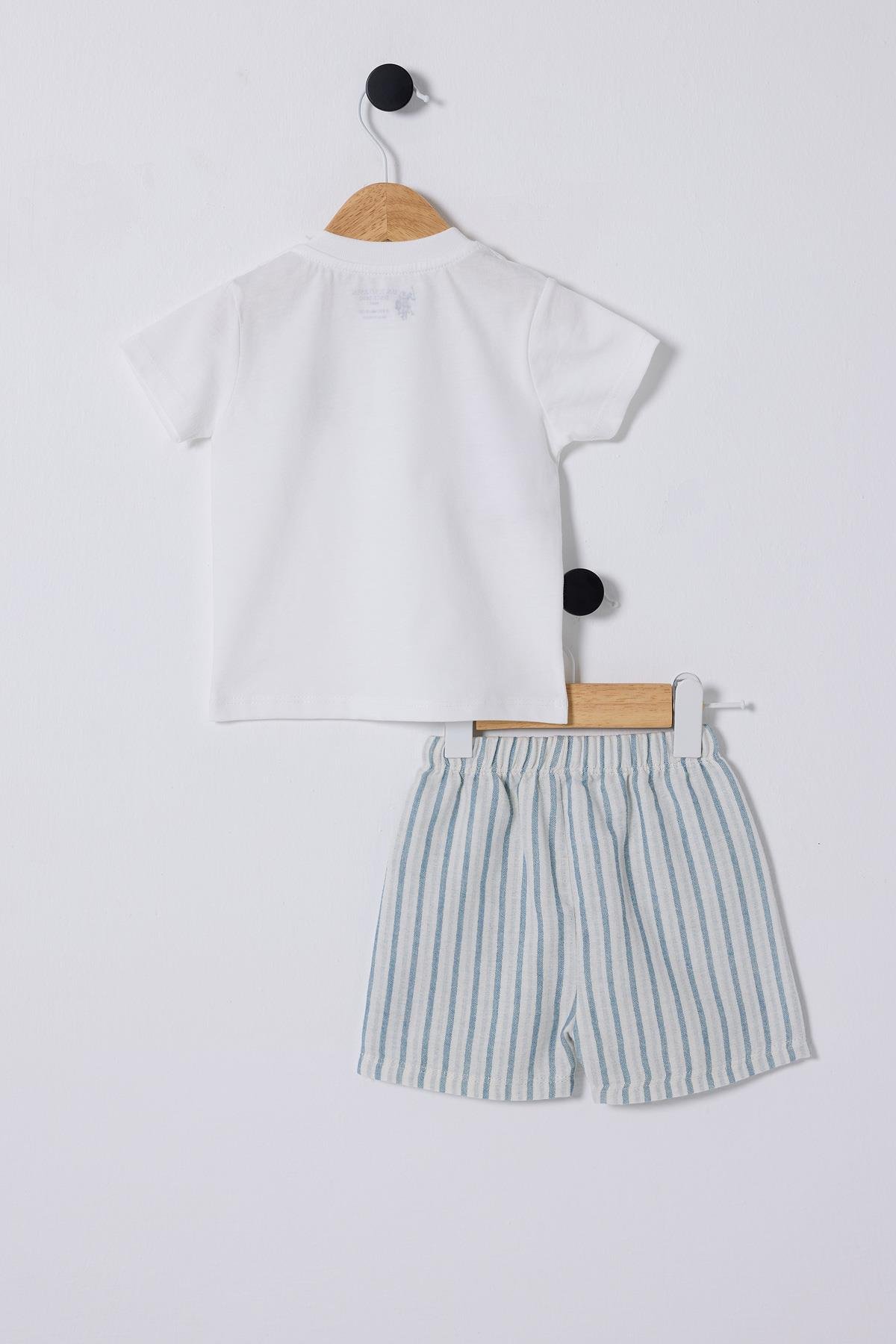 U.S.Polo Erkek Bebek Çizgili ŞortluTakım 6-36 Ay Beyaz
