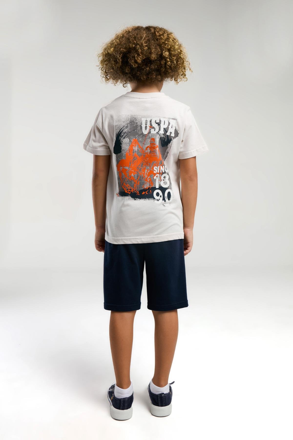 U.S. Polo Erkek Çocuk Sırt Baskılı Şortlu Takım 4-15 Yaş TAŞ