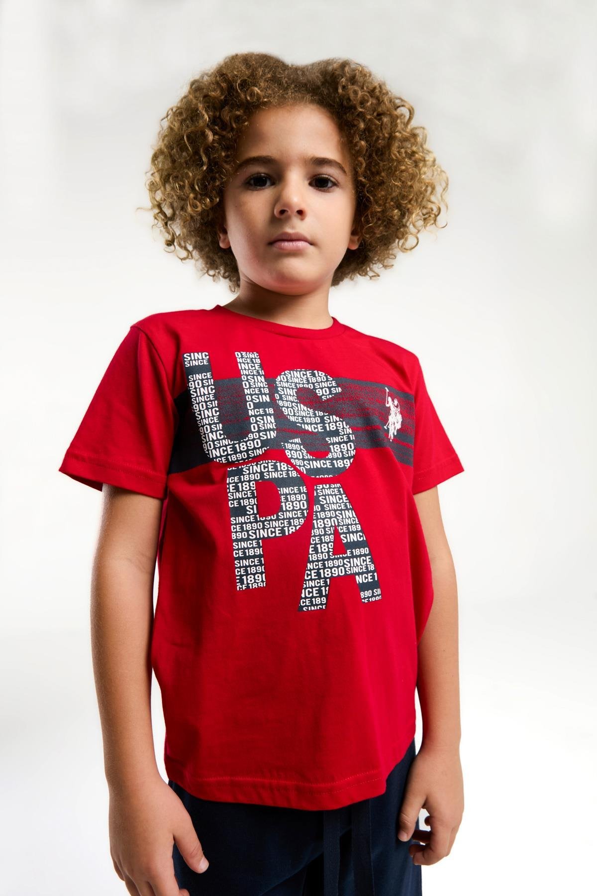 U.S. Polo Erkek Çocuk Baskılı Şortlu Takım 4-15 Yaş Kırmızı